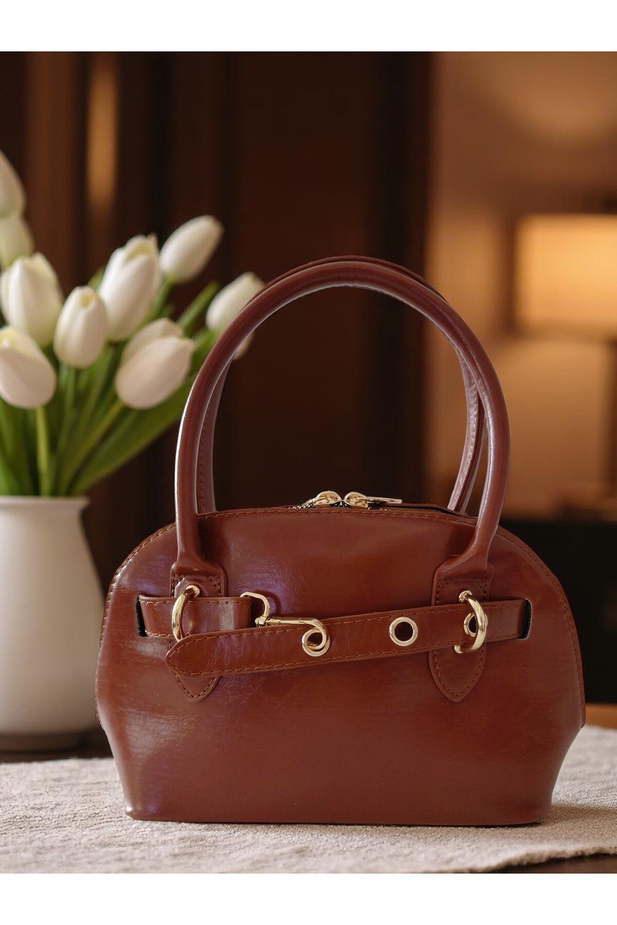 TUBAG SHOP RUGAN KUŞGÖZÜ DETAYLI D MODEL KADIN EL VE OMUZ ÇANTASI