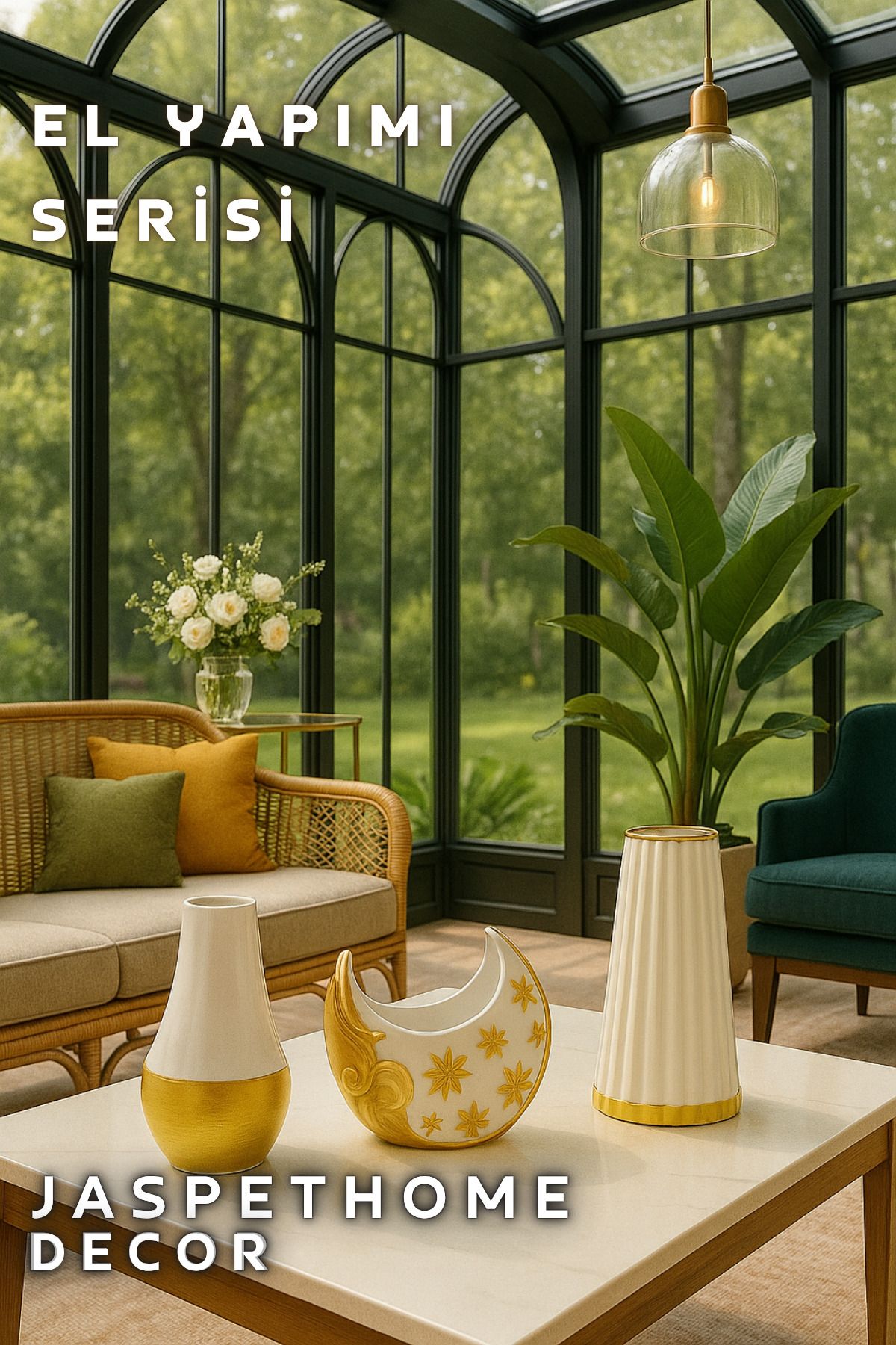 APJ STORE SINCE 2020 Vazo Dekor Kuru Çiçek için Tasarım Modern Rustik Salon Hediyelik Gold 3'lü Set