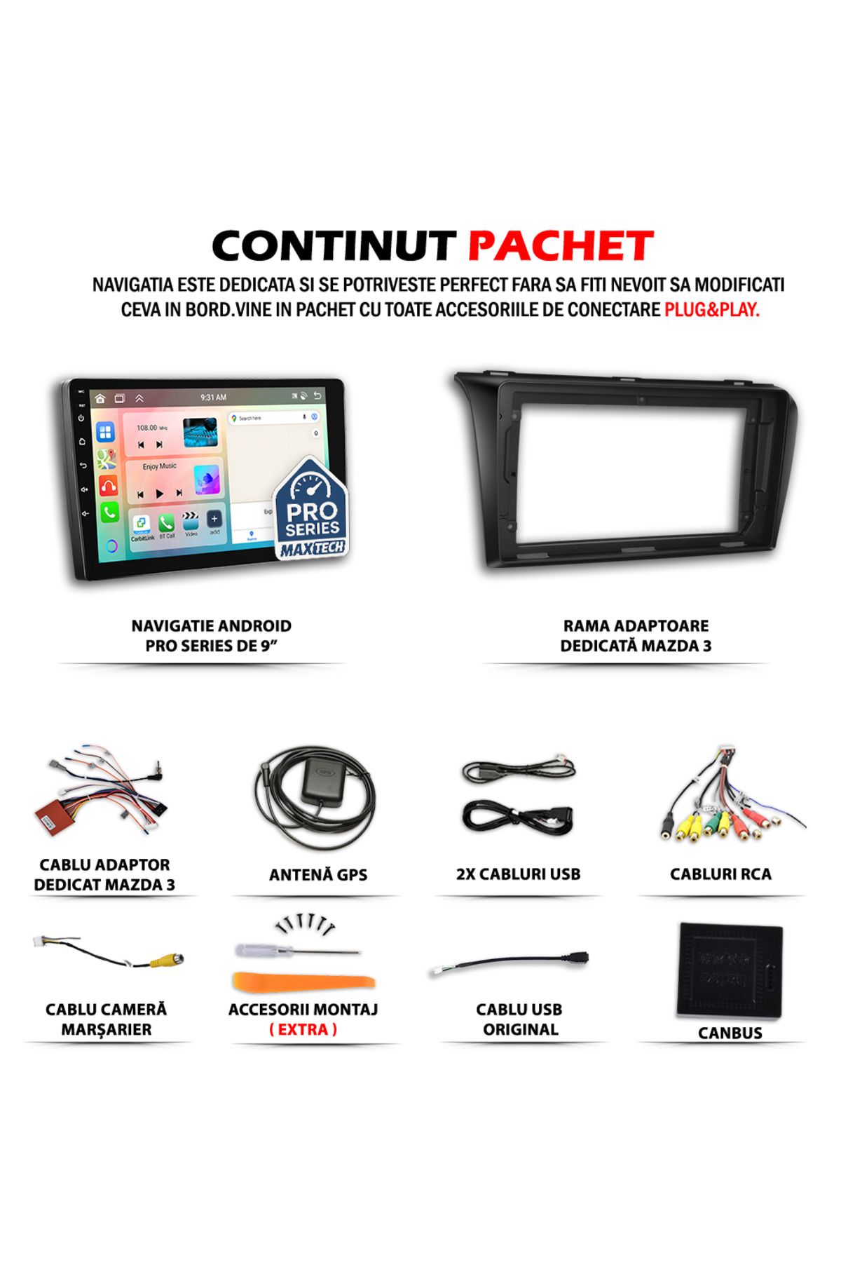 MaxTech-Navigation Mazda 3 2006-2012 dedicated, 8 GB Ram 128 GB Rom OctaCore, Carplay & Android auto, 9" 5