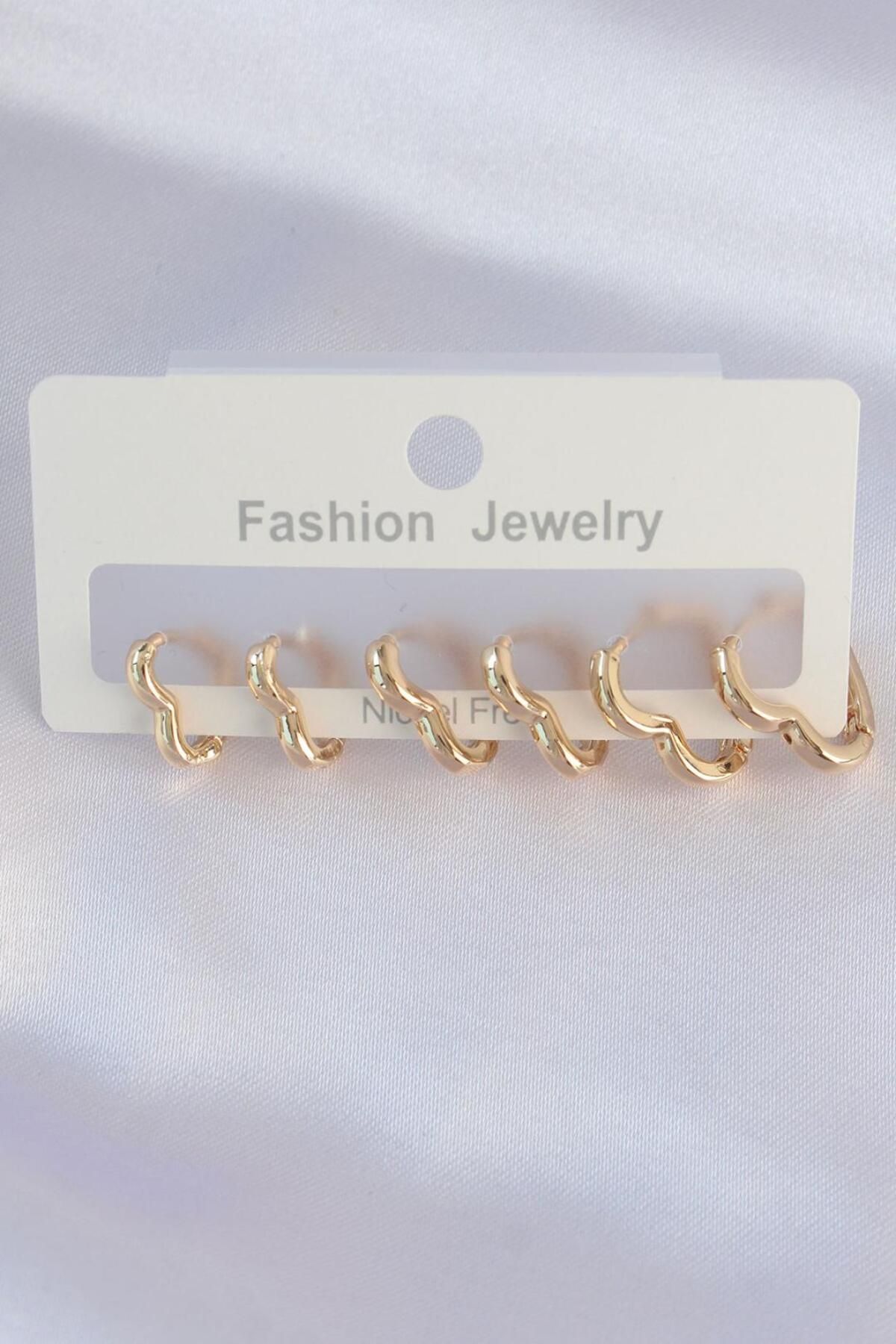 AfraBeauty 925 Ayar Paslanmaz Çelik Gold Kalp Model Küpe Seti