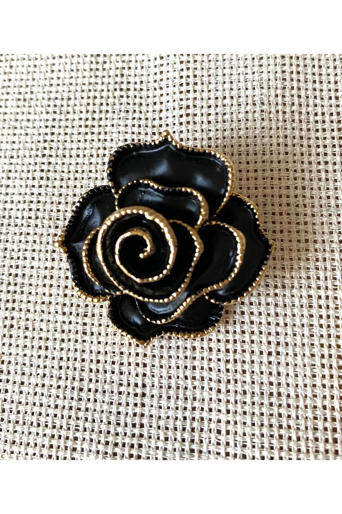 312 KONSEPT Kara Gül Yaka İğnesi-Broş (3X3 Cm) 1 Adet