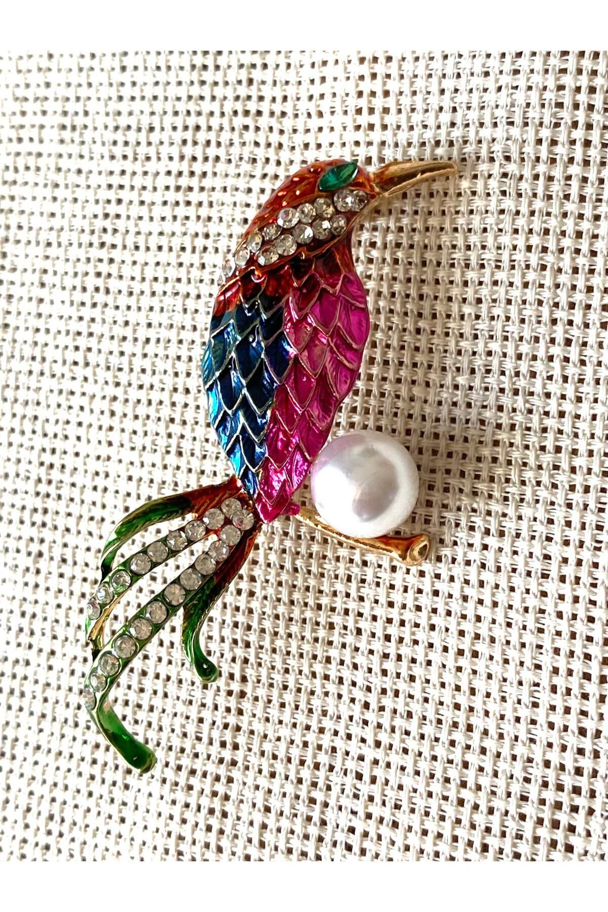 312 KONSEPT Renkli Papağan Yaka İğnesi-Broş (6x2 Cm) 1 Adet