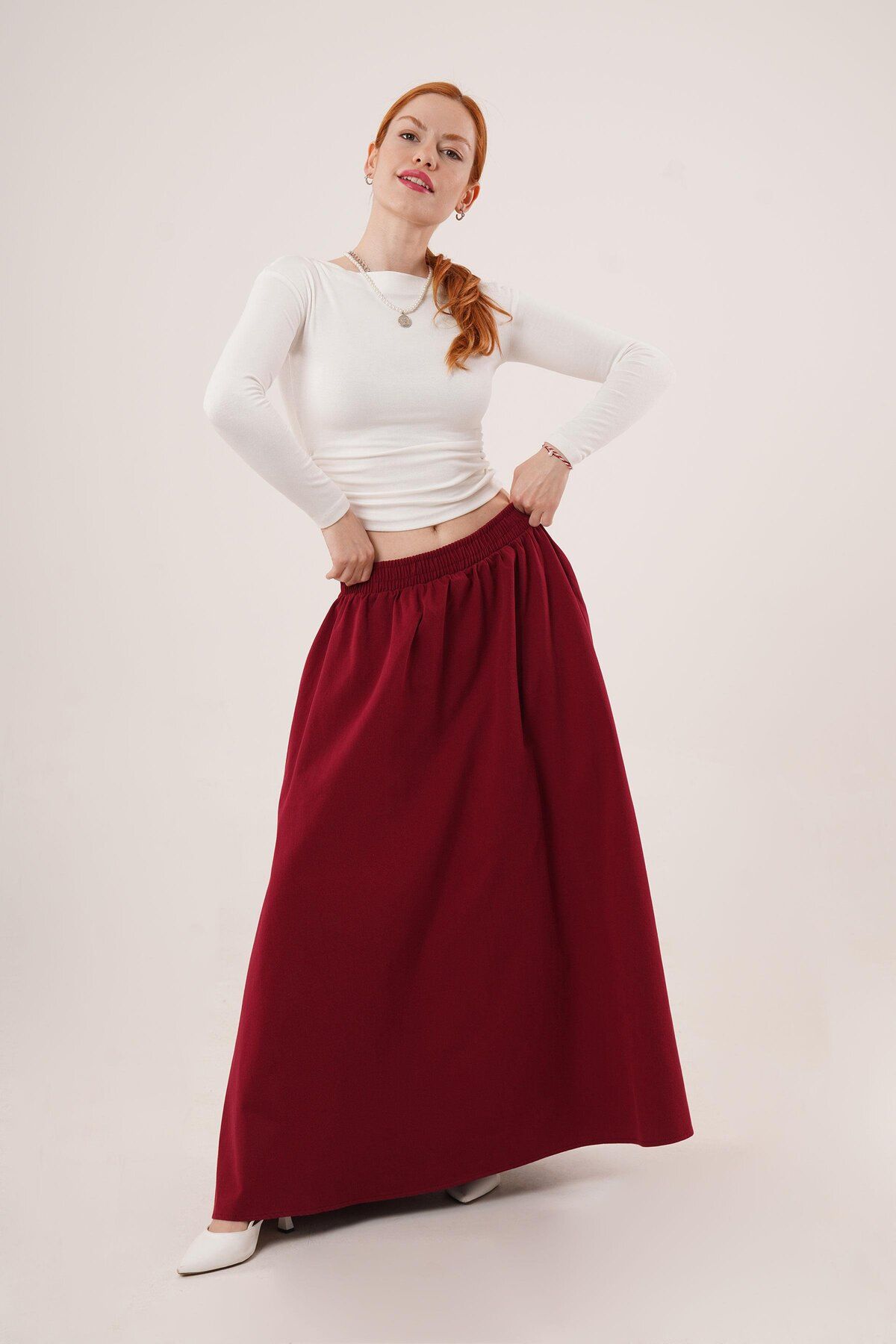 Castivo Fashion Cepli Düz Renk Rahat Kalıp Kadın Uzun Etek
