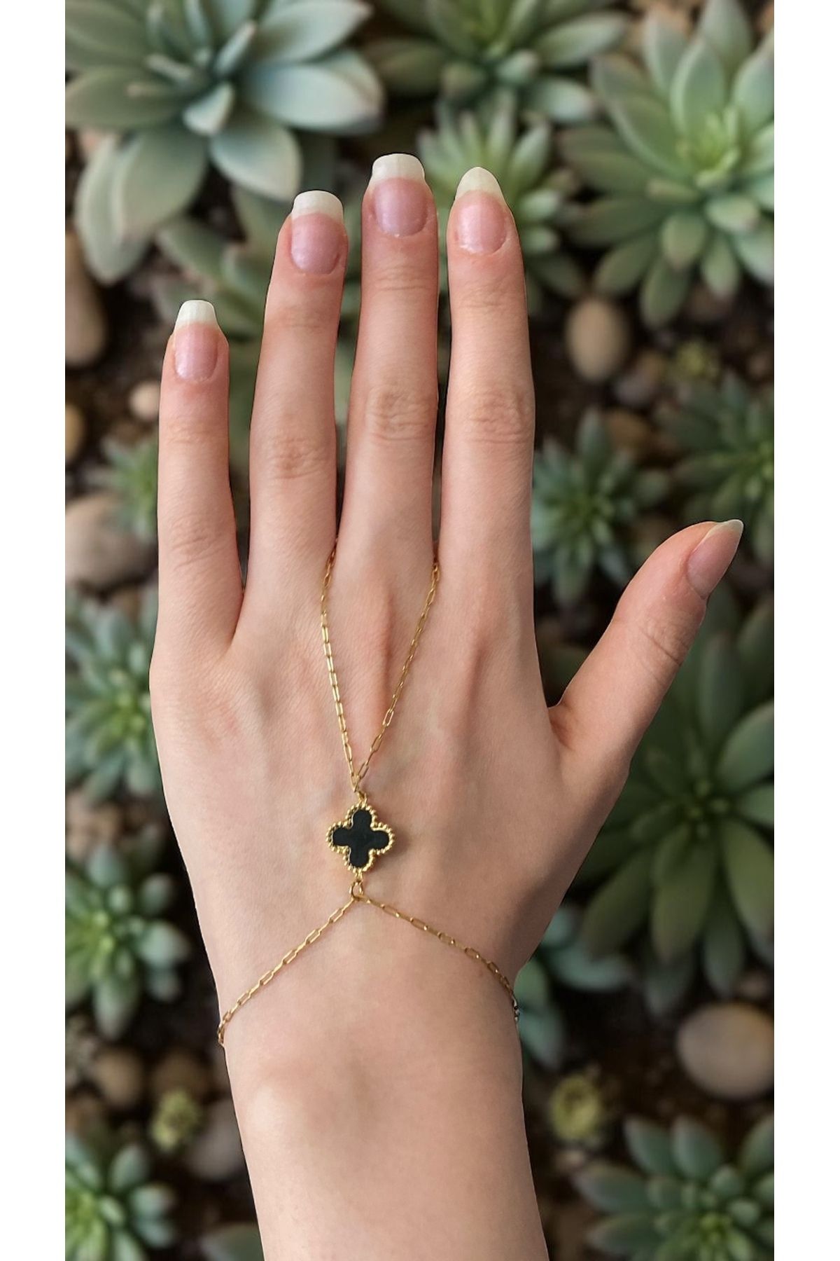 Tixy Pixy Altın Van Cleef Siyah Yonca Şahmeran Bileklik, Paslanmaz Çelik Şahmeran Bileklik