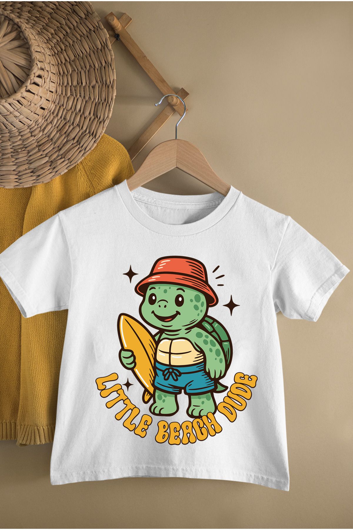 MAGORS LITTLE BEACH DUDE BASKILI PAMUKLU BİSİKLET YAKA KISA KOLLU GENÇ VE ÇOCUK TSHIRT