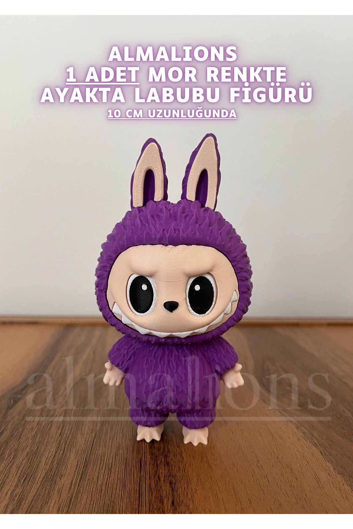 almalions Mor Renkte Ayakta Labubu Figürü - 10 Cm - Plastik Figür - 1 Adet