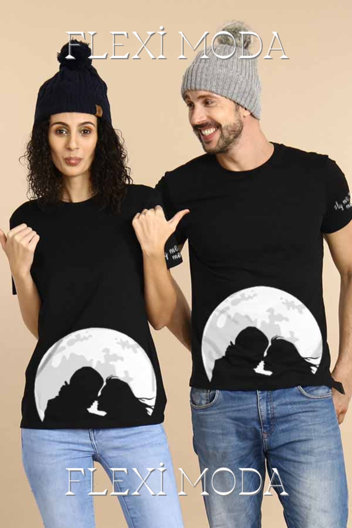 Hunors Sportswear & Company Fly Me To The Moon Yazılı Sevgili Çift Kombini Oversize 2'li Tişört