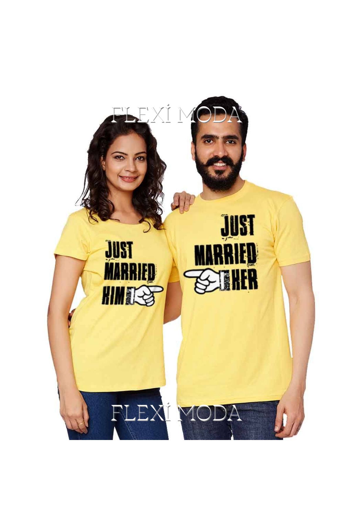 Hunors Sportswear & Company Just Married Him/Just Married Her Yazılı Sevgili Çift Kombini Oversize 2'li Tişört