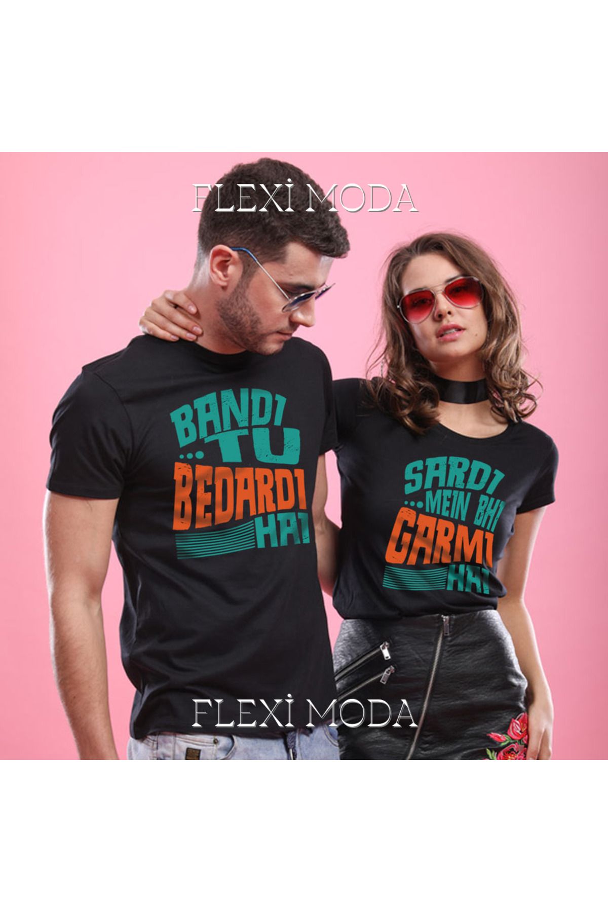 Hunors Sportswear & Company Bandi Tu/Sardi Mein For Couples Temalı Sevgili Çift Kombini Oversize 2'li Tişört