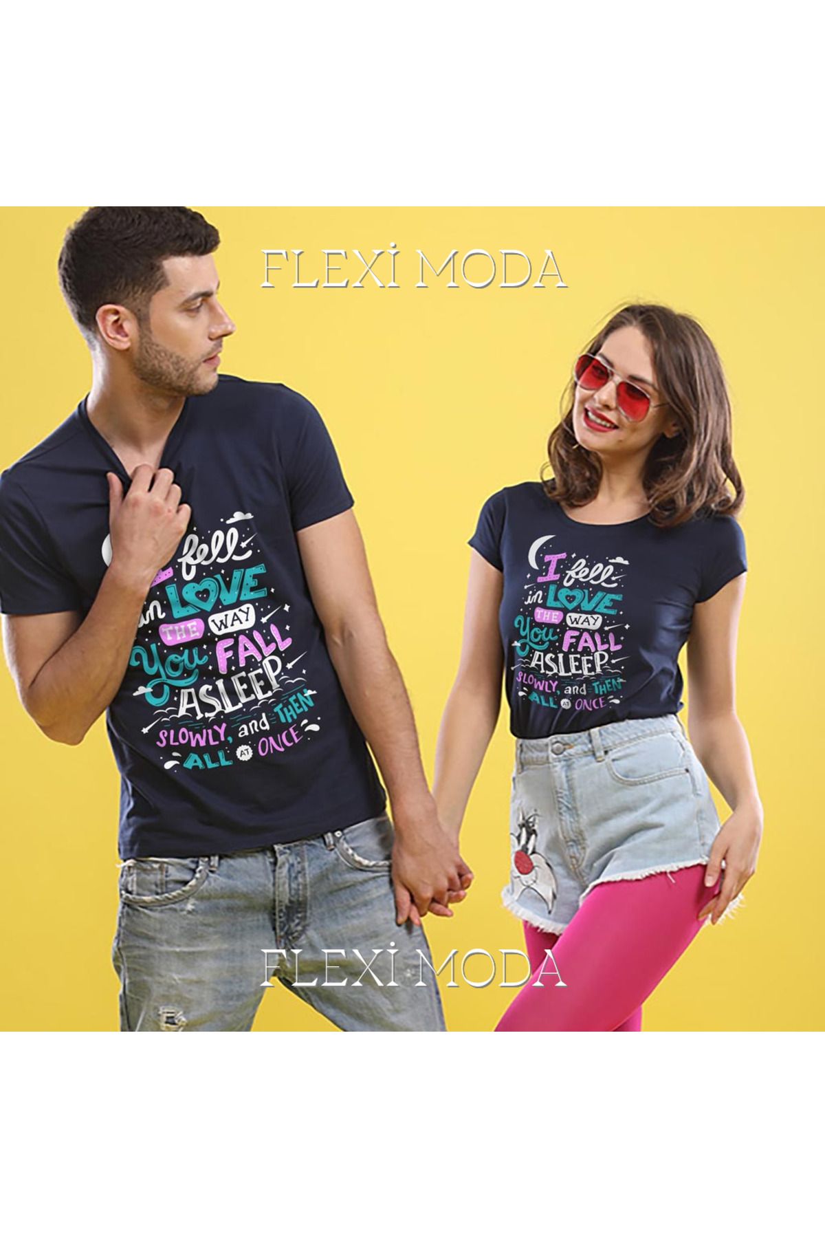 Hunors Sportswear & Company I Fell In Love Yazılı Sevgili Çift Kombini Oversize 2'li Tişört