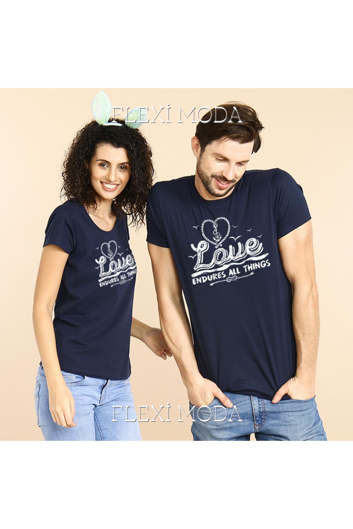 Hunors Sportswear & Company Love Endures All Things Yazılı Sevgili Çift Kombini Oversize 2'li Tişört