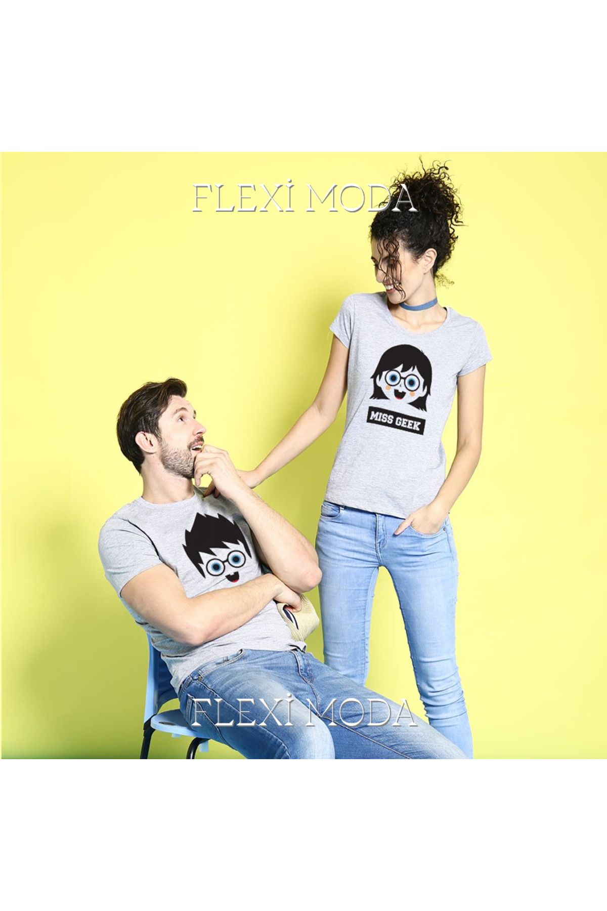 Hunors Sportswear & Company Mr. Geek/Miss Geek Yazılı Sevgili Çift Kombini Oversize 2'li Tişört