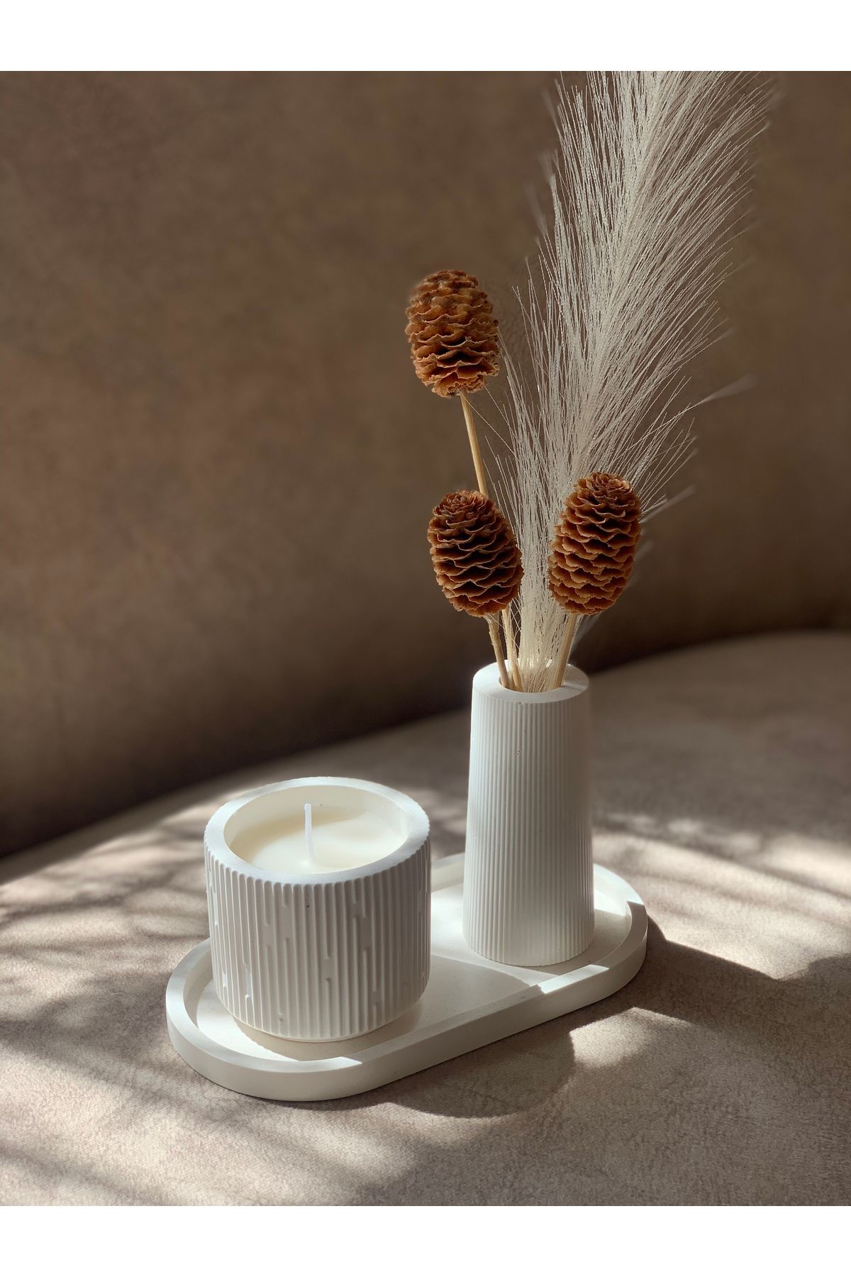 shop Dekoratif Kokulu Mum ve Kurutulmuş Çiçekli Vazo Seti | Minimalist Ev Dekoru