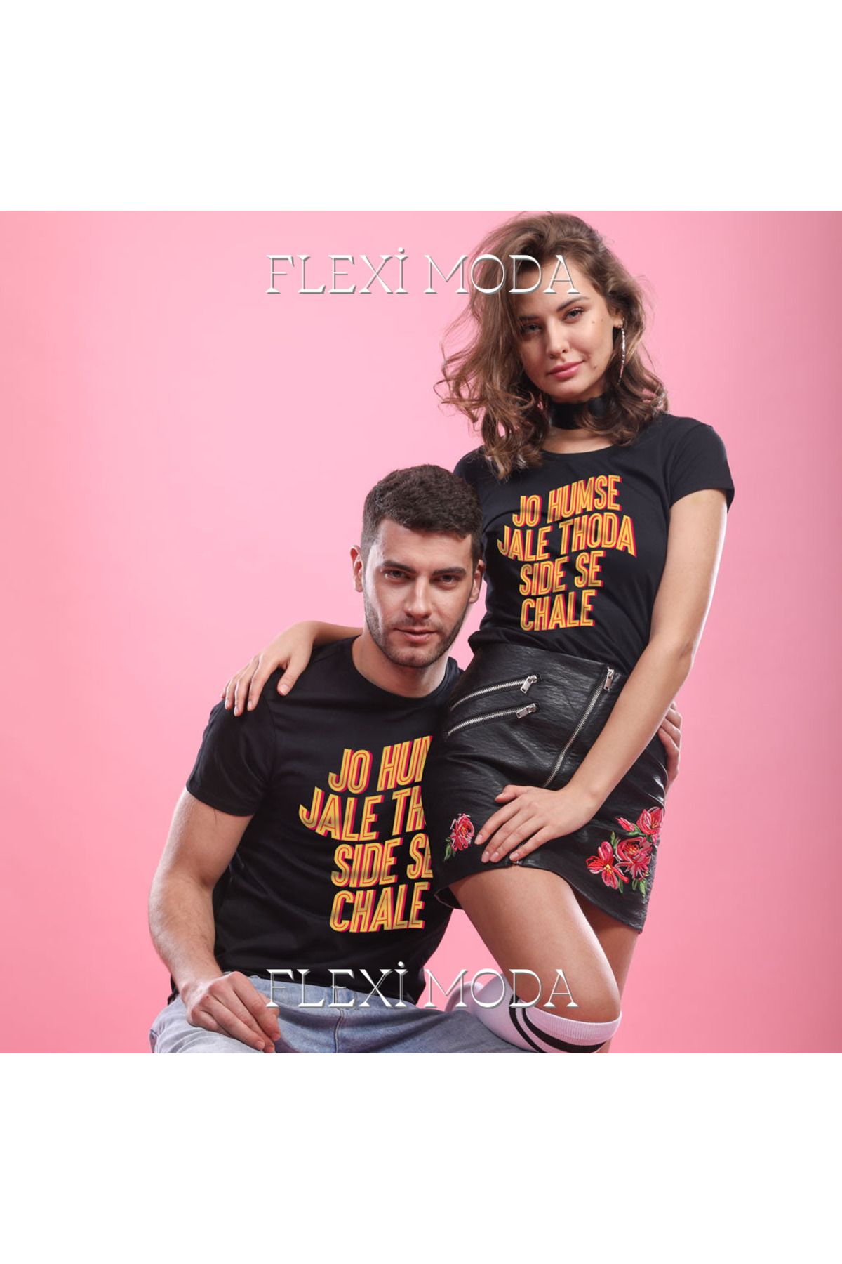 Hunors Sportswear & Company Jo Humse Jale,Thoda Side Se Chale, For Couples Temalı Sevgili Çift Kombini Oversize 2'li Tişört
