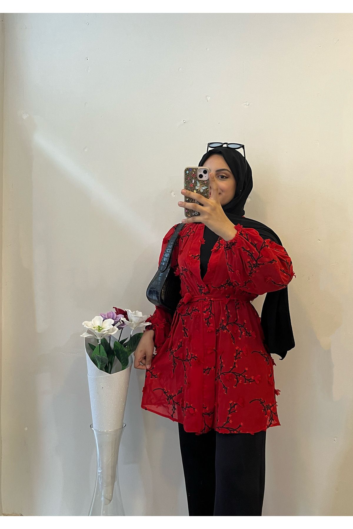 DİLEKBUTİK kırmızı şifon kimono