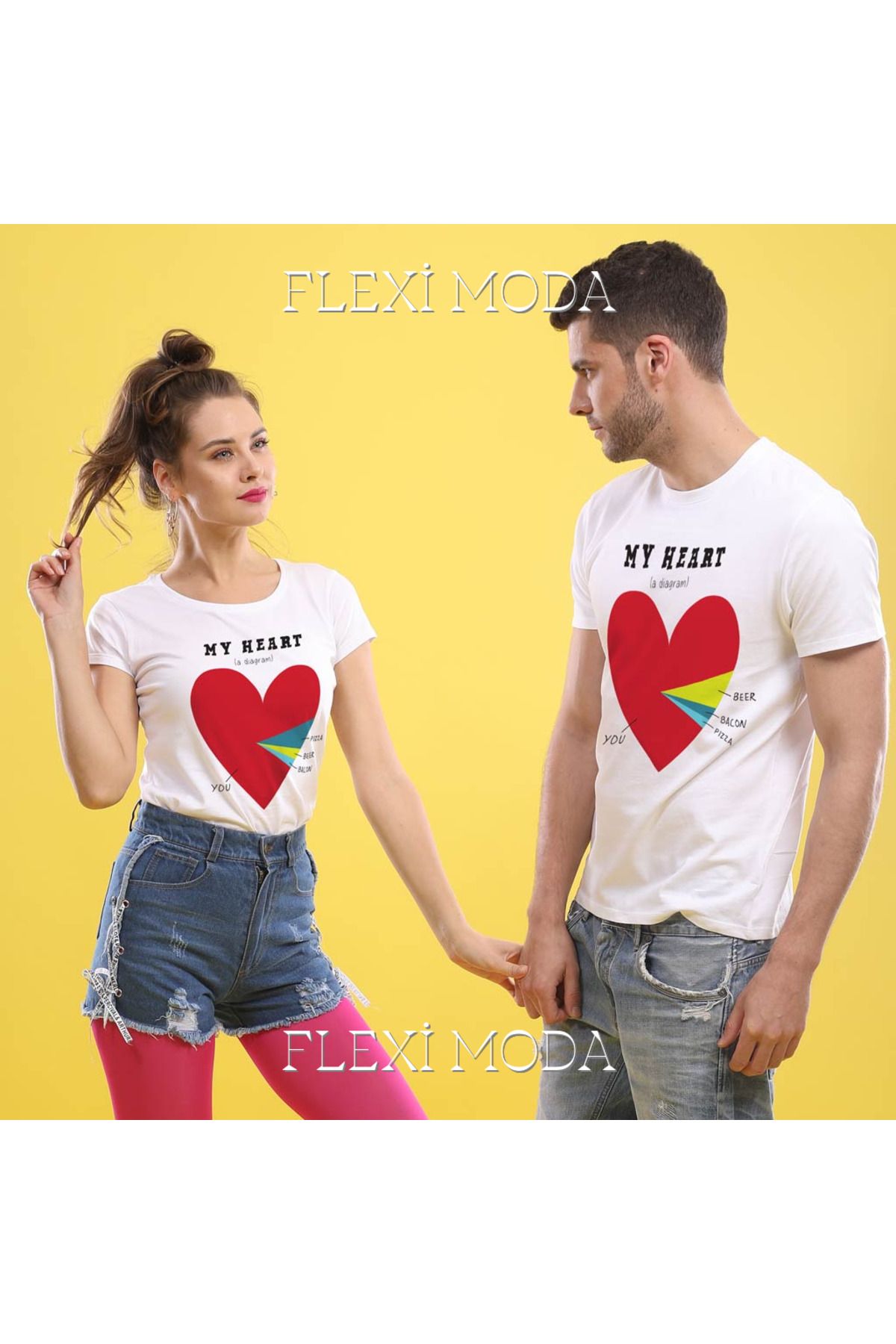 Hunors Sportswear & Company My Hearts, Pie Chart, Couples Yazılı Sevgili Çift Kombini Oversize 2'li Tişört