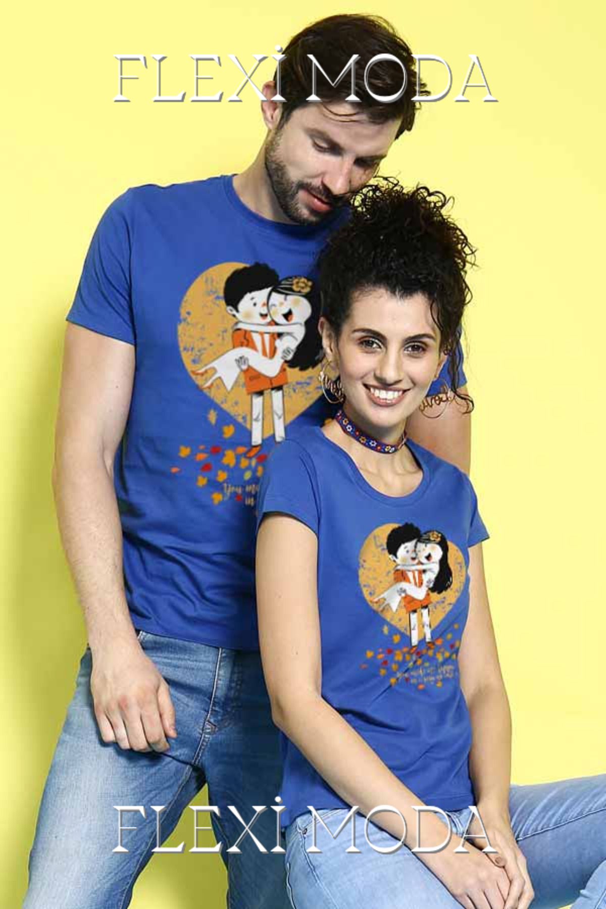 Hunors Sportswear & Company You Make Me Happy Yazılı Sevgili Çift Kombini Oversize 2'li Tişört