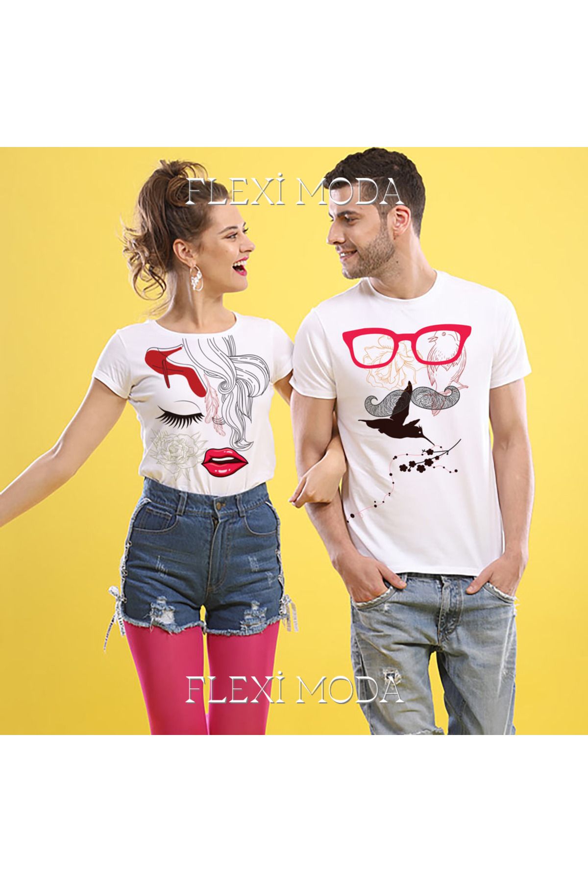 Hunors Sportswear & Company Masculine and Feminine Yazılı Sevgili Çift Kombini Oversize 2'li Tişört