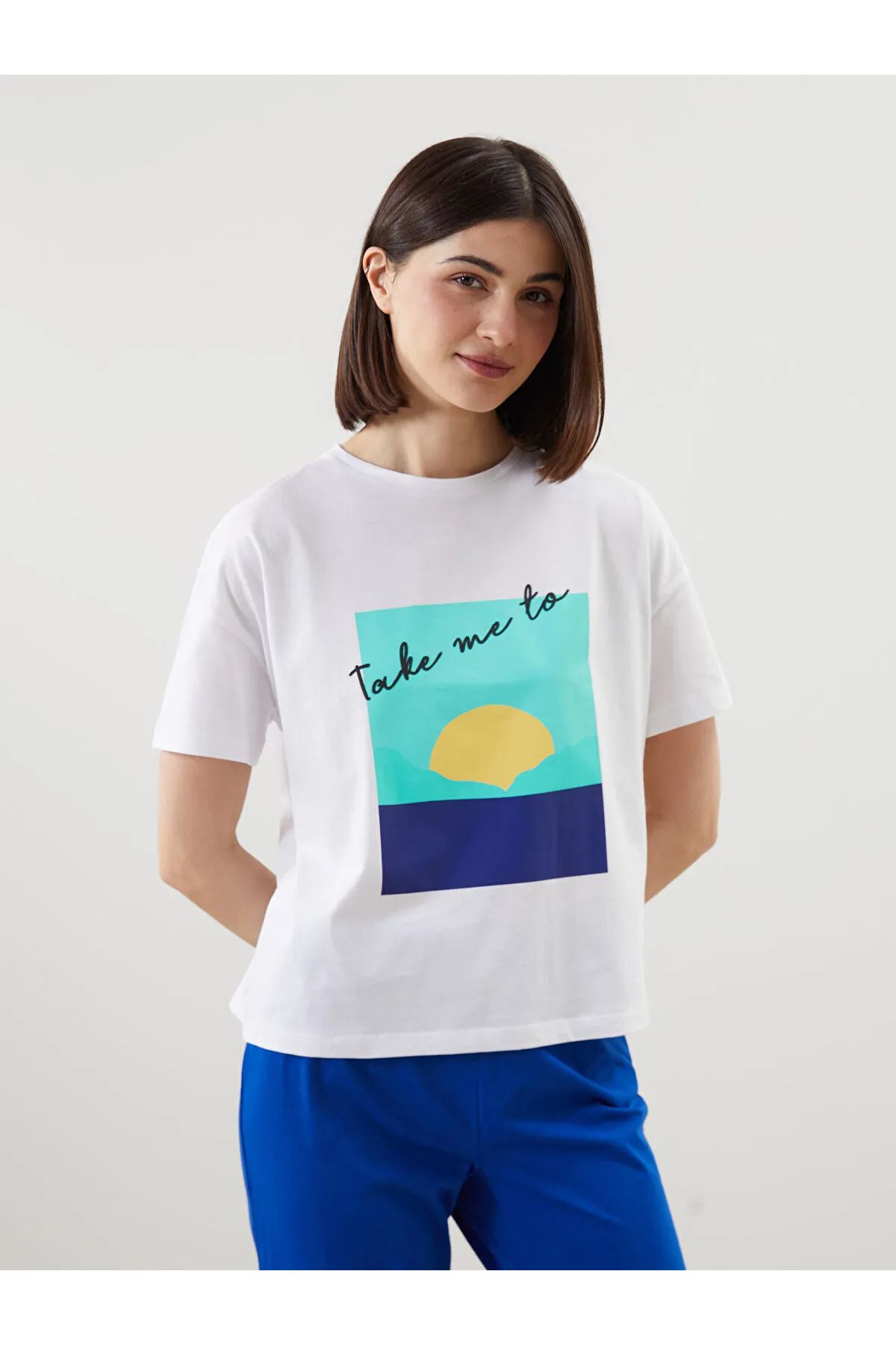 LC Waikiki Bisiklet Yaka Baskılı Kadın Pijama Takımı