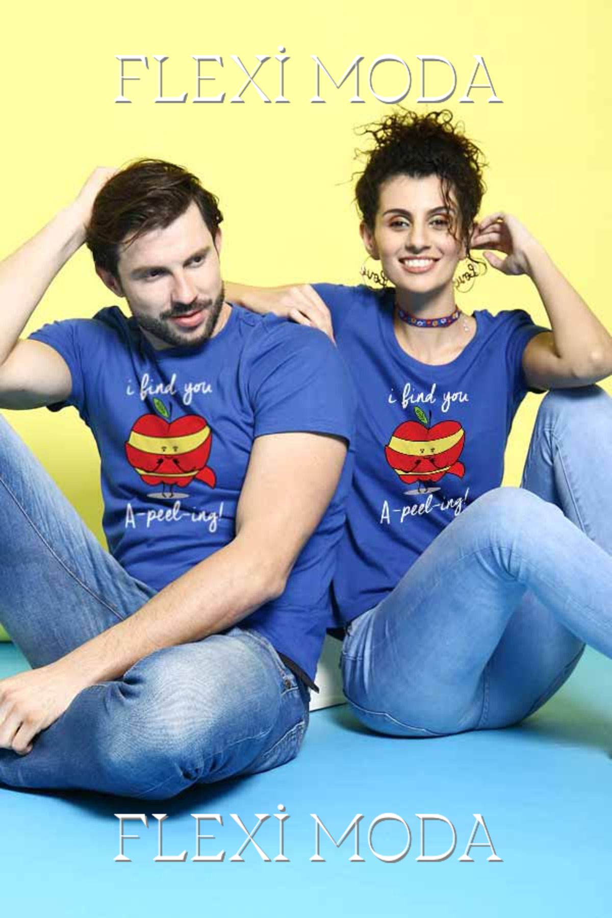 Hunors Sportswear & Company I find you A-peel-ing Yazılı Sevgili Çift Kombini Oversize 2'li Tişört