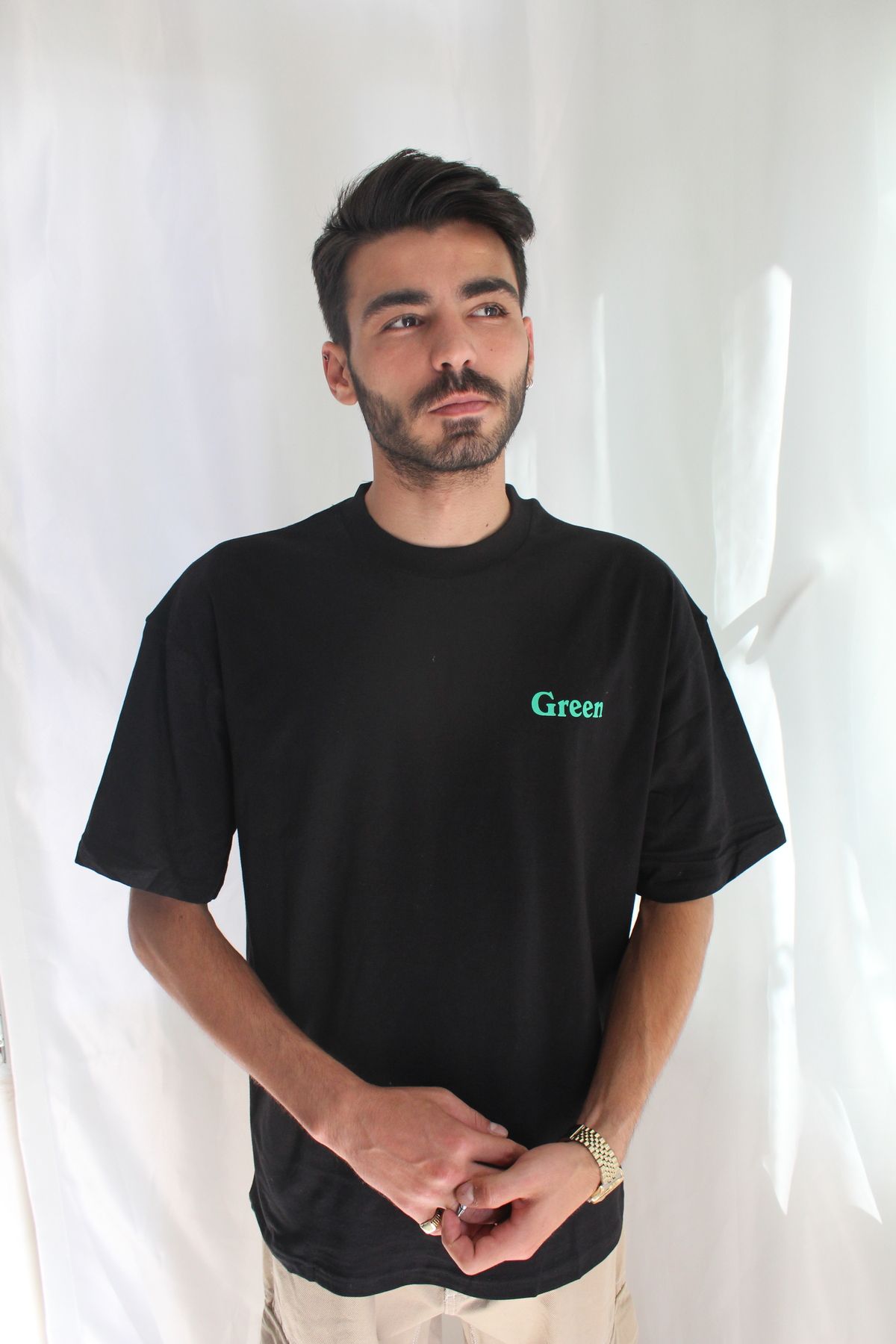 Modontik Erkek %100 Pamuk Ön Ve Arka Baskılı Oversize Siyah T-shirt