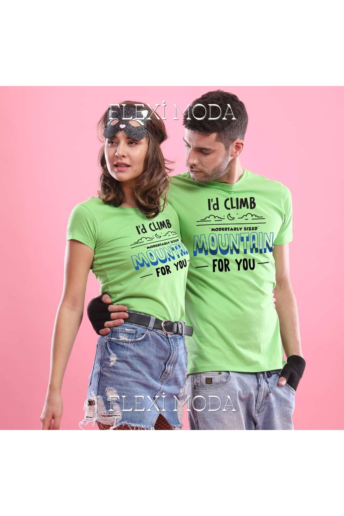 Hunors Sportswear & Company I'd Climb Mountain For you Combo Tee Yazılı Sevgili Çift Kombini Oversize 2'li Tişört