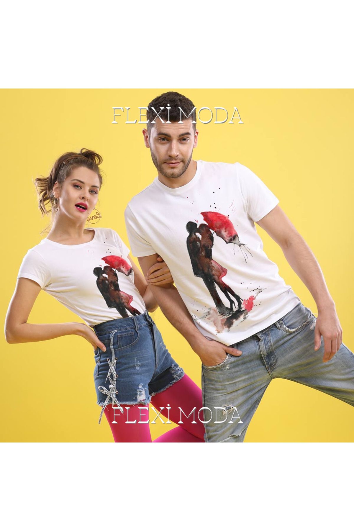 Hunors Sportswear & Company Under The Umbrella, Couples Temalı Sevgili Çift Kombini Oversize 2'li Tişört