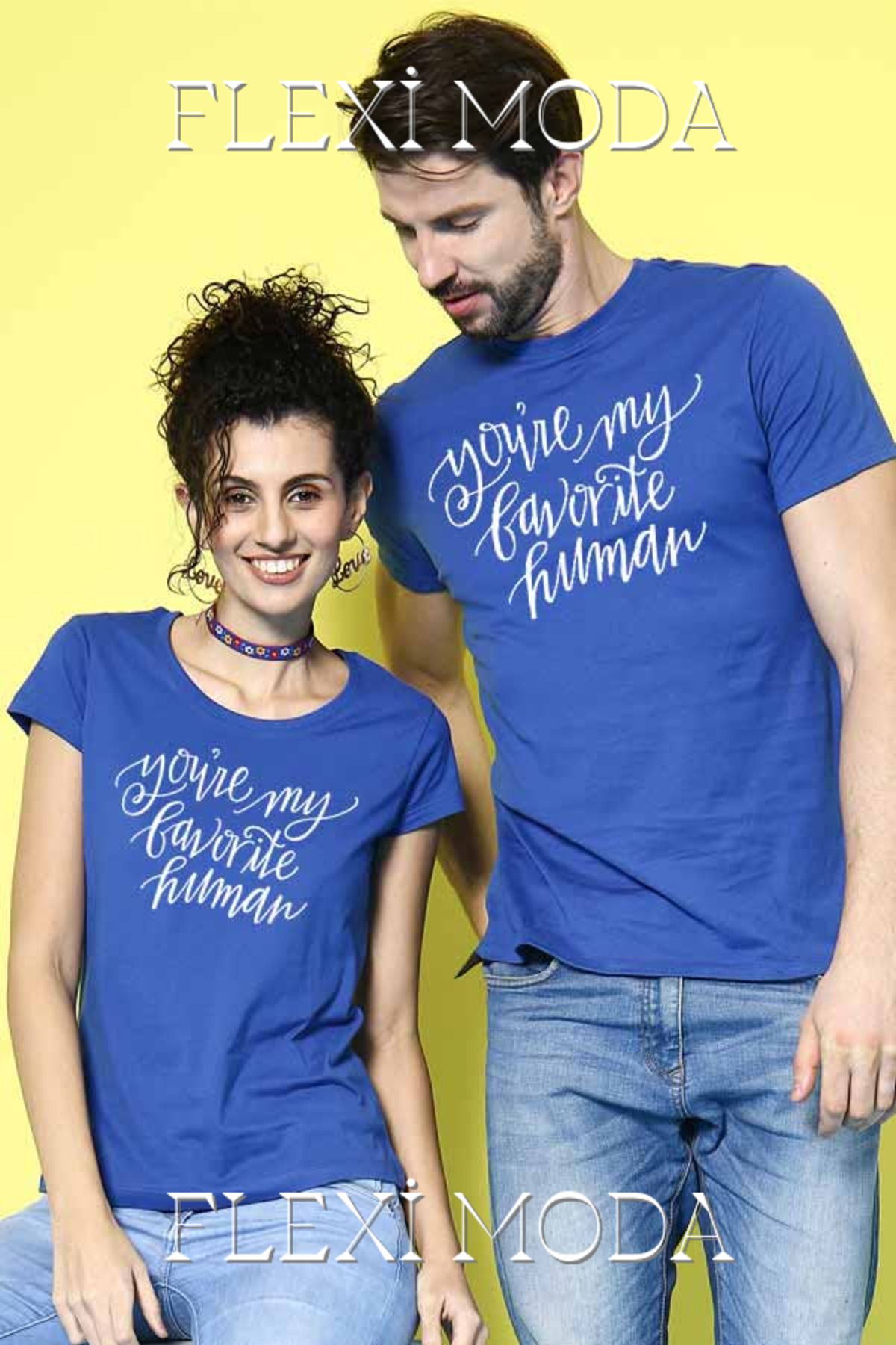 Hunors Sportswear & Company You're My Favorite Human Yazılı Sevgili Çift Kombini Oversize 2'li Tişört