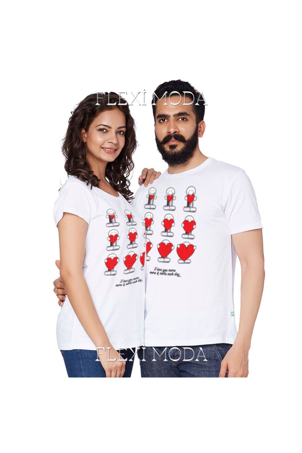 Hunors Sportswear & Company Love You More & More Each Day Yazılı Sevgili Çift Kombini Oversize 2'li Tişört