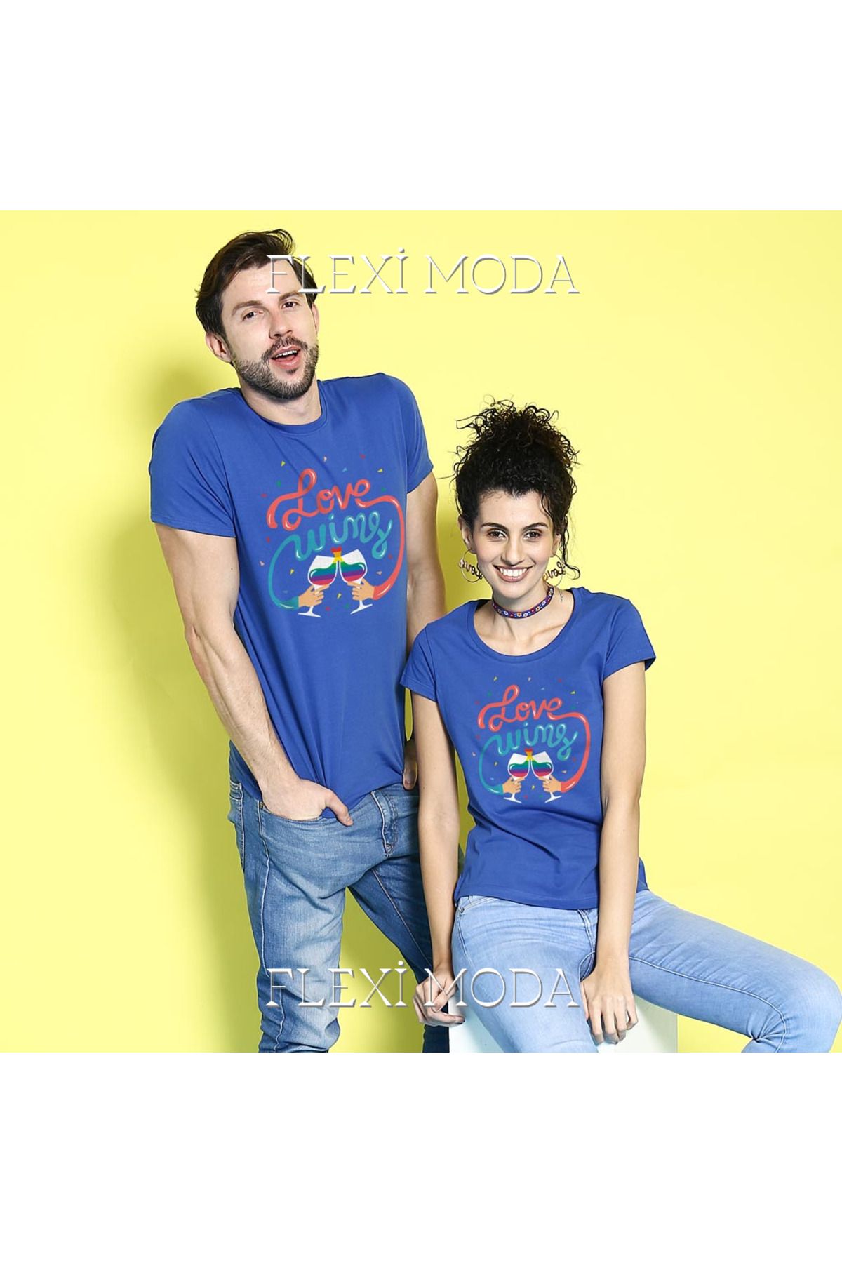 Hunors Sportswear & Company Love Wins Yazılı Sevgili Çift Kombini Oversize 2'li Tişört