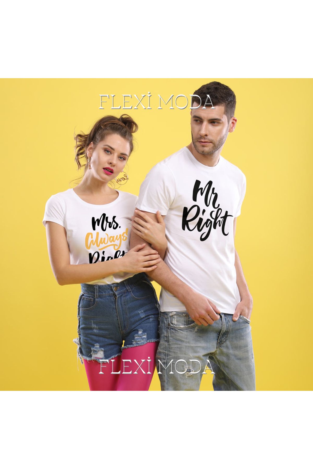 Hunors Sportswear & Company Mrs. Always Right Yazılı Sevgili Çift Kombini Oversize 2'li Tişört