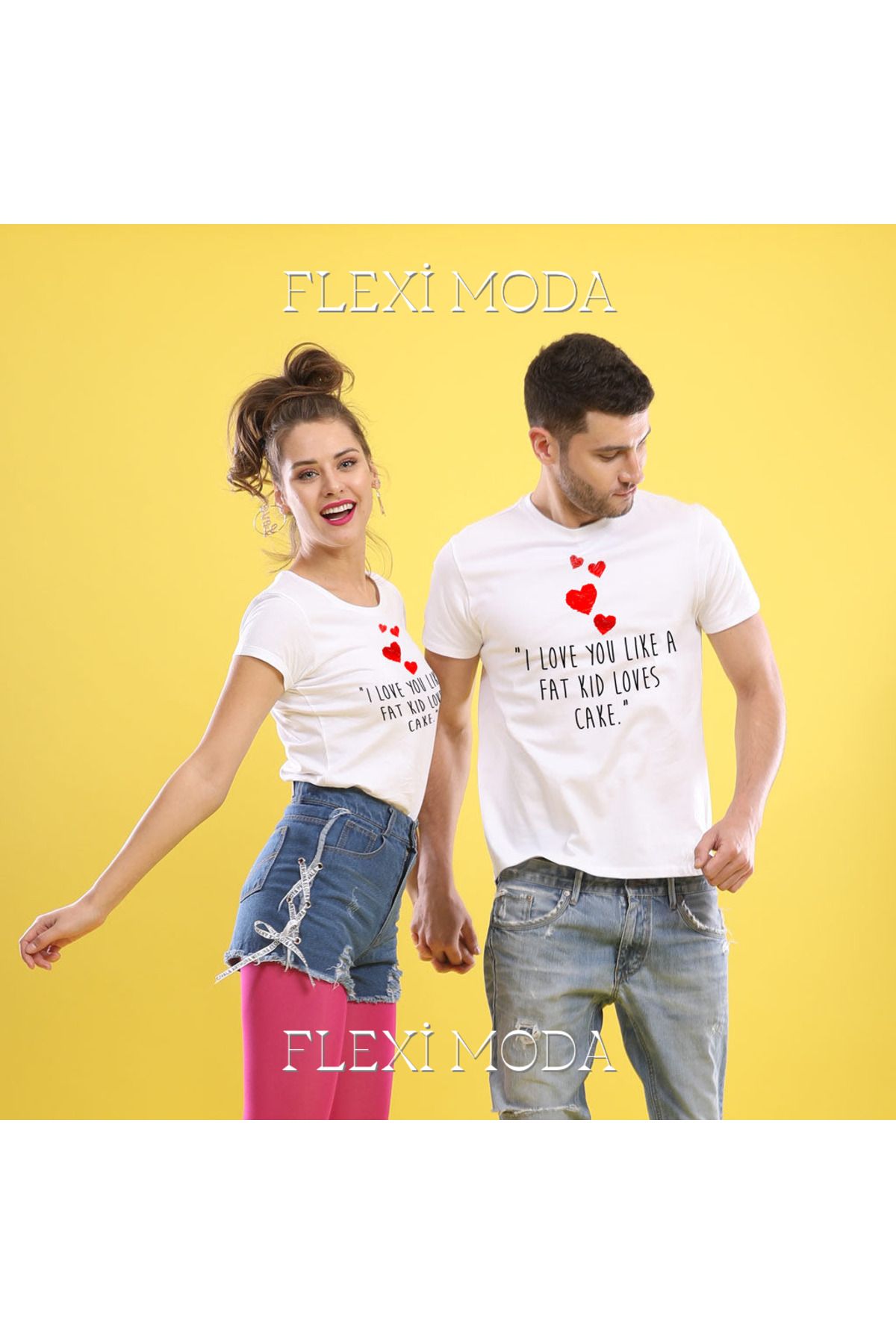Hunors Sportswear & Company I Love You Like A Fat Boy Yazılı Sevgili Çift Kombini Oversize 2'li Tişört