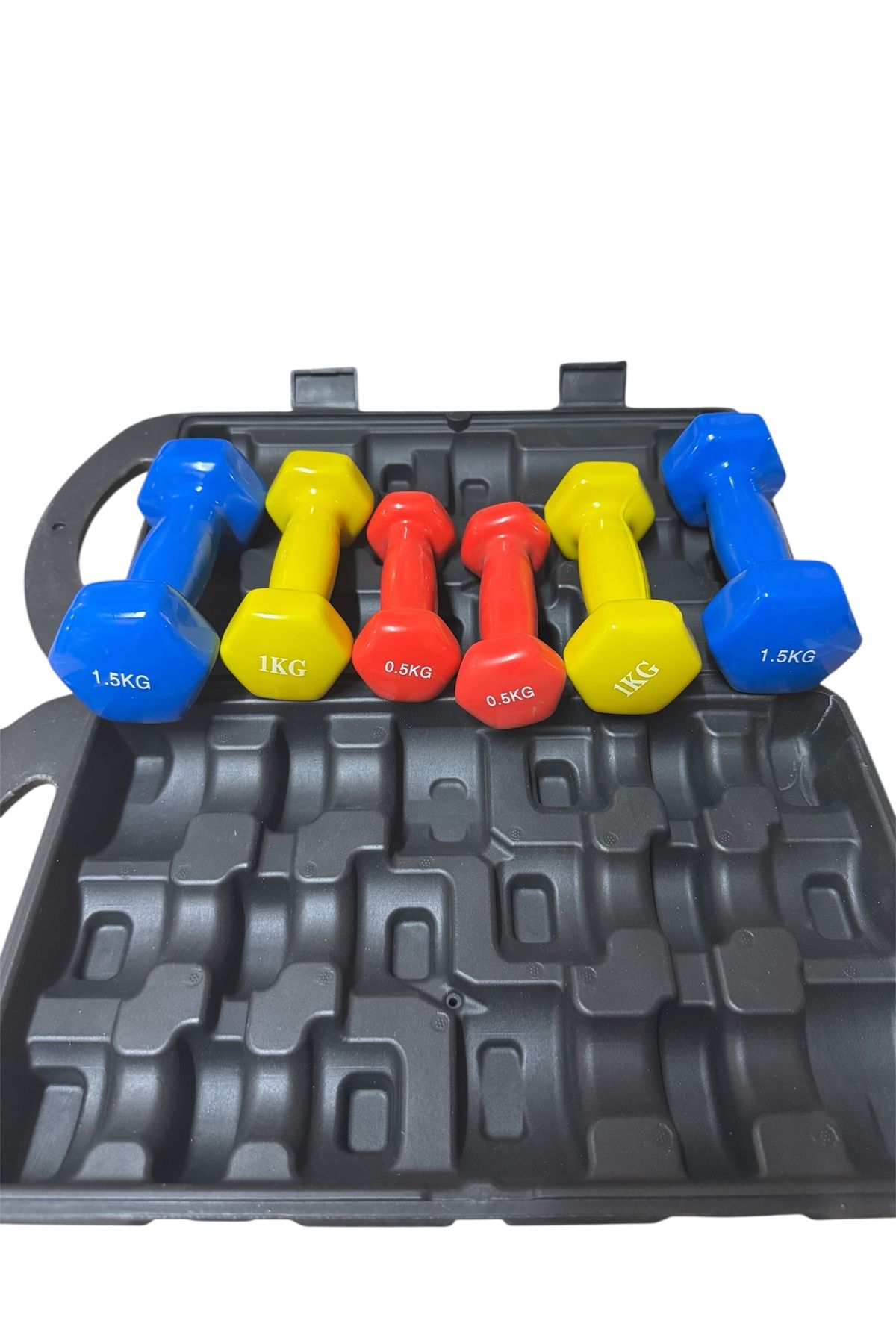 HEPİTOP 6 Kg Vinly Kaplı Dipping Dumbbell Set Kadınlar İçin Çantalı Dambıl Set 0,5 kg, 1 Kg, 1,5 kg