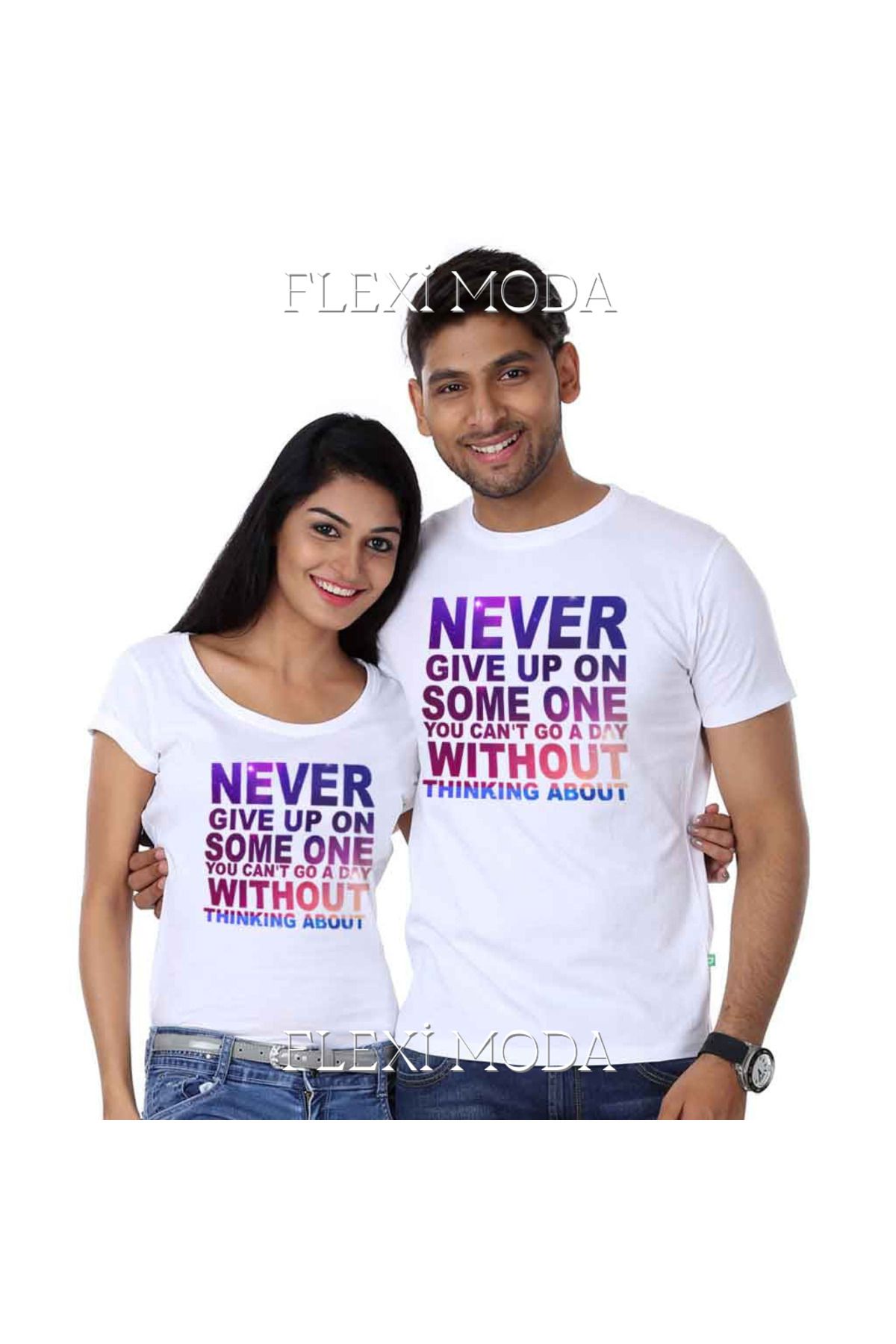 Hunors Sportswear & Company Never Give Up On Some One Temalı Sevgili Çift Kombini Oversize 2'li Tişört