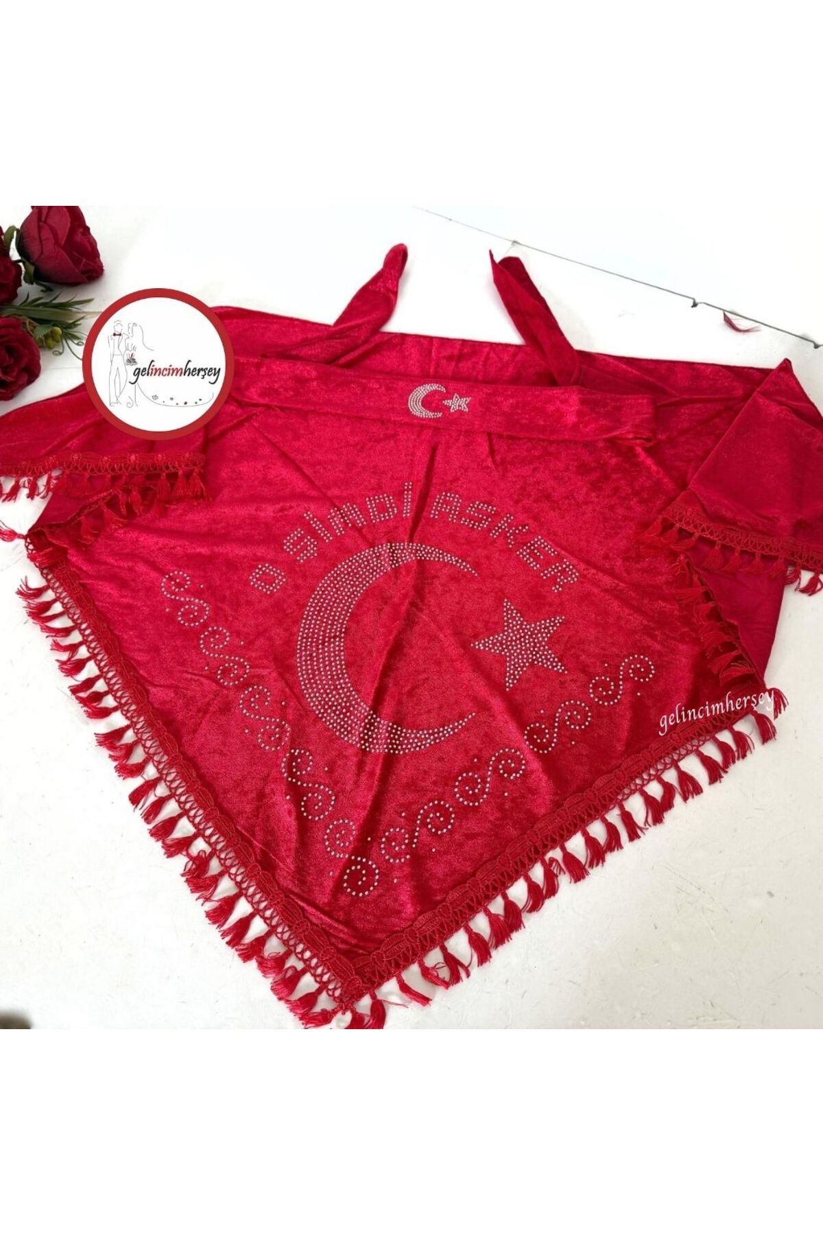 Gelincimherşey Kadife Taş İşleme O Şimdi Asker Yazılı Asker Duvağı