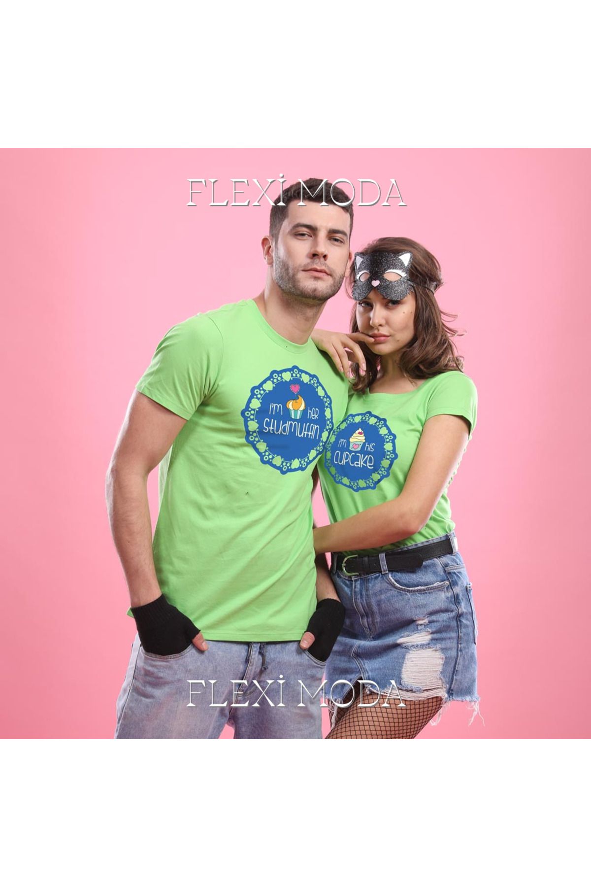 Hunors Sportswear & Company Cupcake and studmuffin Combo Tee Yazılı Sevgili Çift Kombini Oversize 2'li Tişört