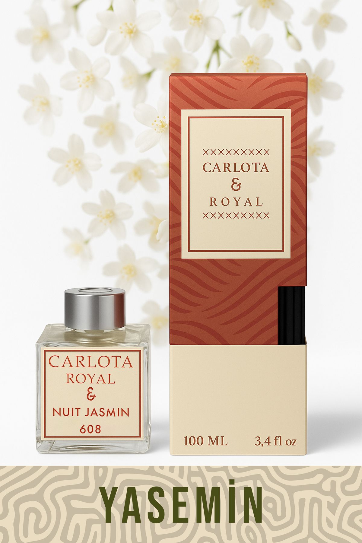 MATEO CARLOTA Royal Bambu Çubuklu Oda Kokusu | NUIT JASMIN | Yasemin Esintili Kalıcı Koku 100 ml| 608 |