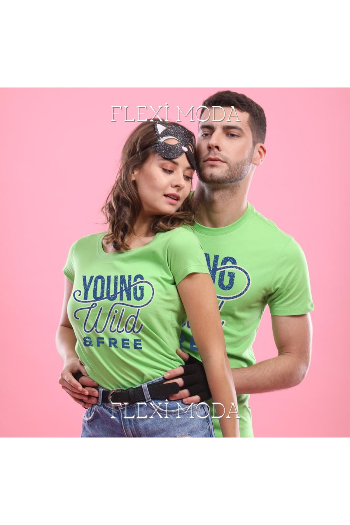 Hunors Sportswear & Company Young, Wild And Free, Couples Yazılı Sevgili Çift Kombini Oversize 2'li Tişört