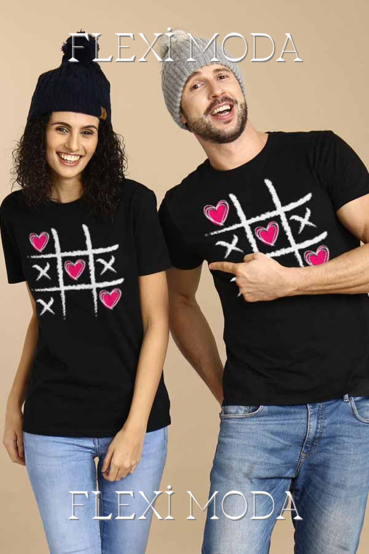 Hunors Sportswear & Company Tic Tac Toe Temalı Sevgili Çift Kombini Oversize 2'li Tişört
