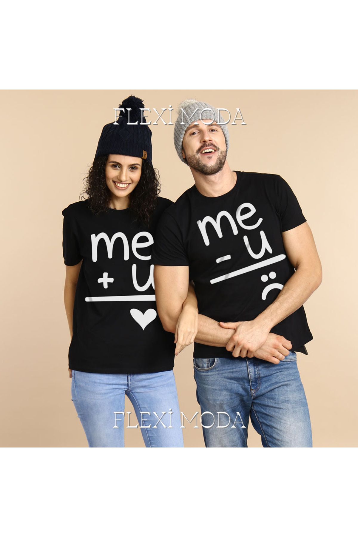 Hunors Sportswear & Company Me+u, For Couples Temalı Sevgili Çift Kombini Oversize 2'li Tişört