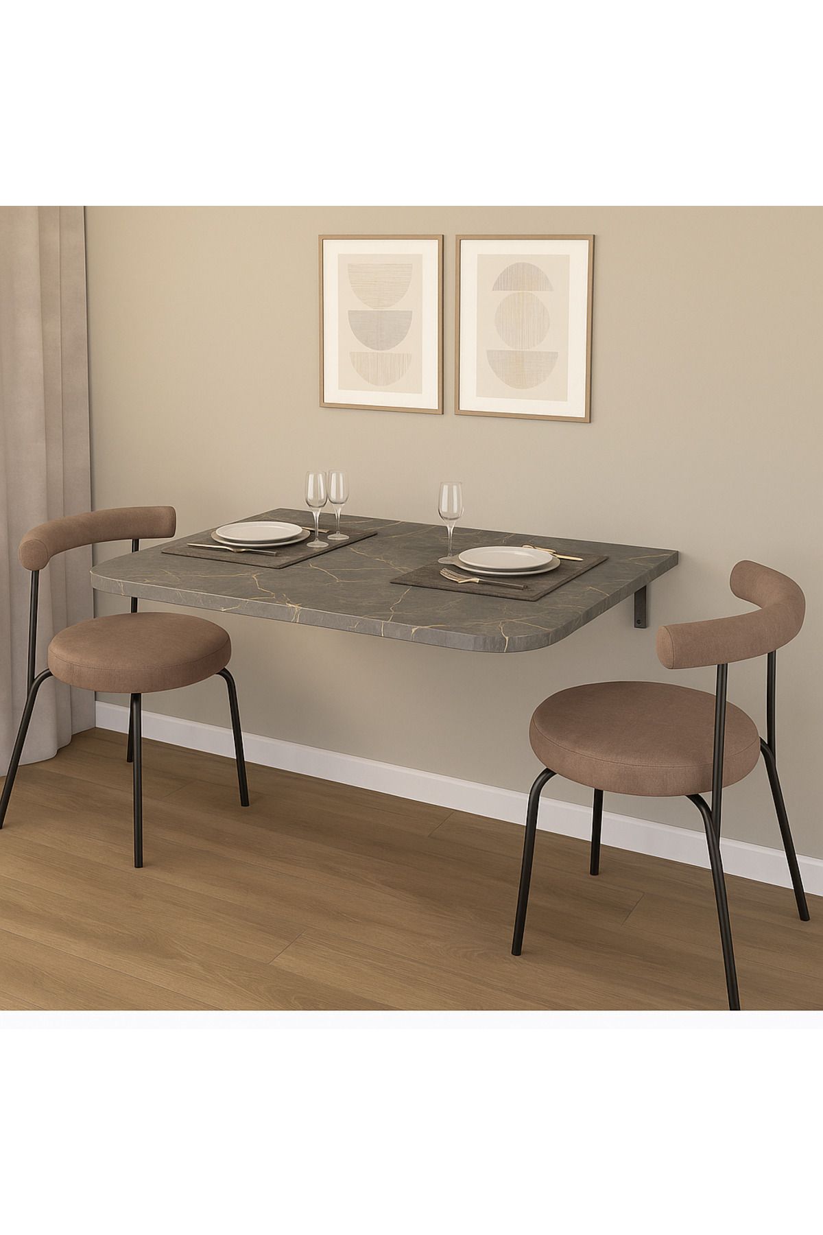 ATELIER Çelik Ayaklı Pratik Katlanabilir Duvara Monte Modern Mutfak Masası
