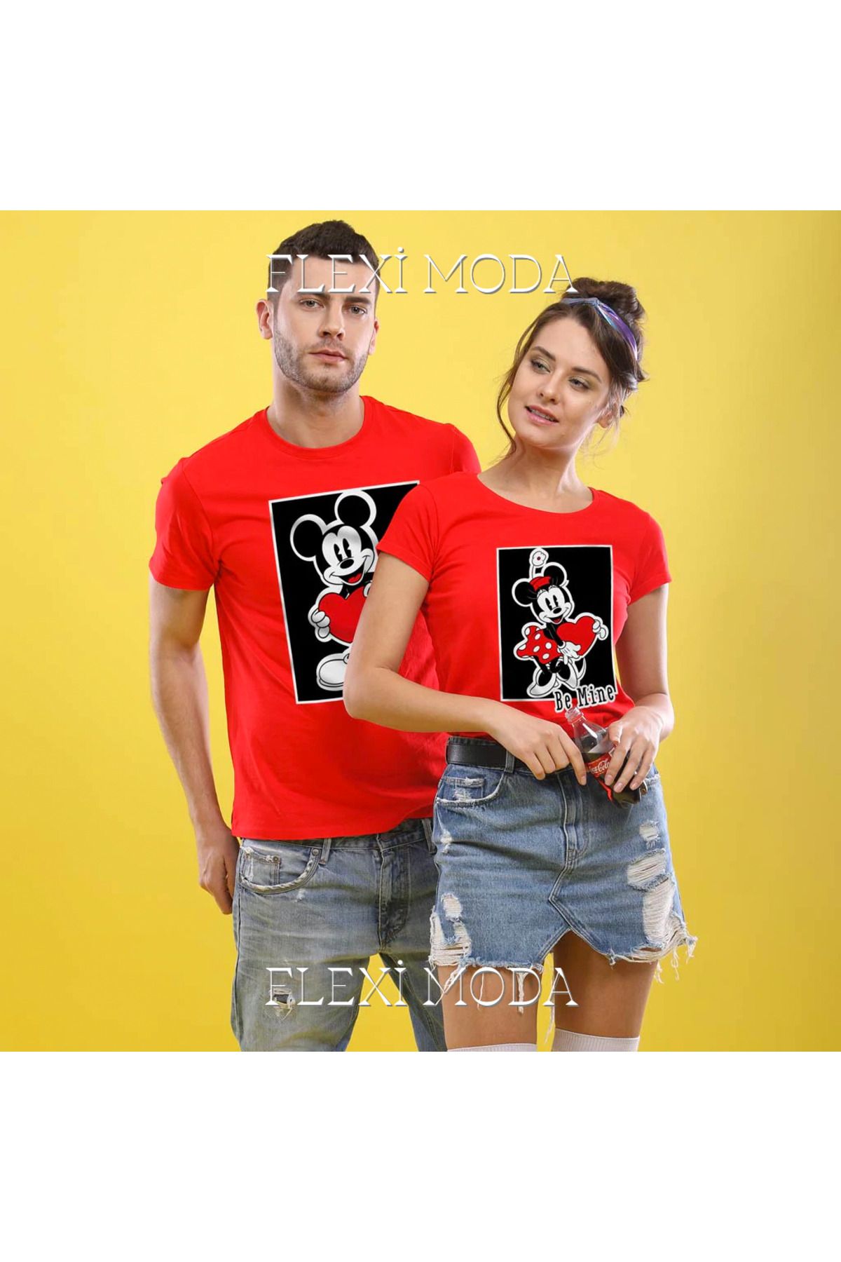 Hunors Sportswear & Company Be Mine, Disney Yazılı Sevgili Çift Kombini Oversize 2'li Tişört