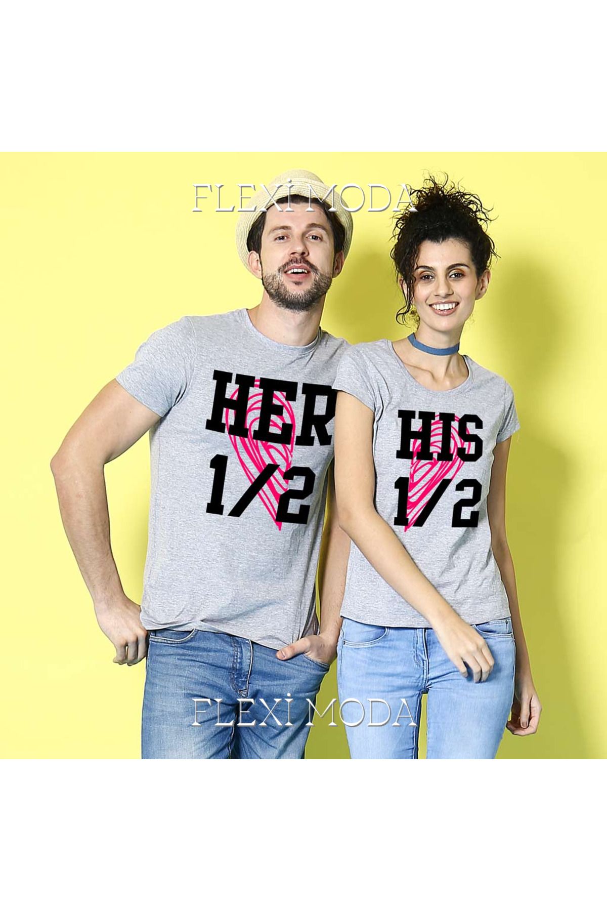 Hunors Sportswear & Company His Her Yazılı Sevgili Çift Kombini Oversize 2'li Tişört