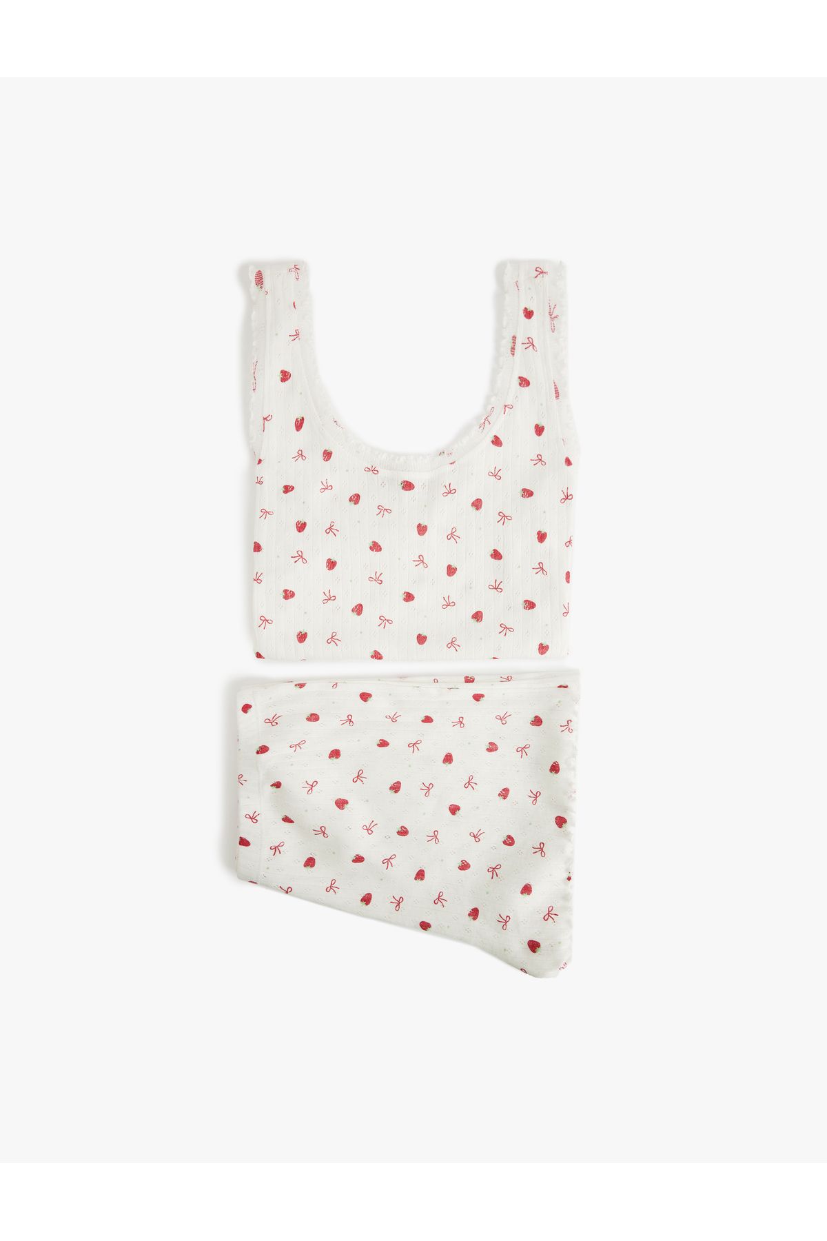 Koton Yeni Sezon Pamuklu U Yaka Kolsuz Çilek Baskılı Şortlu Pijama Takımı