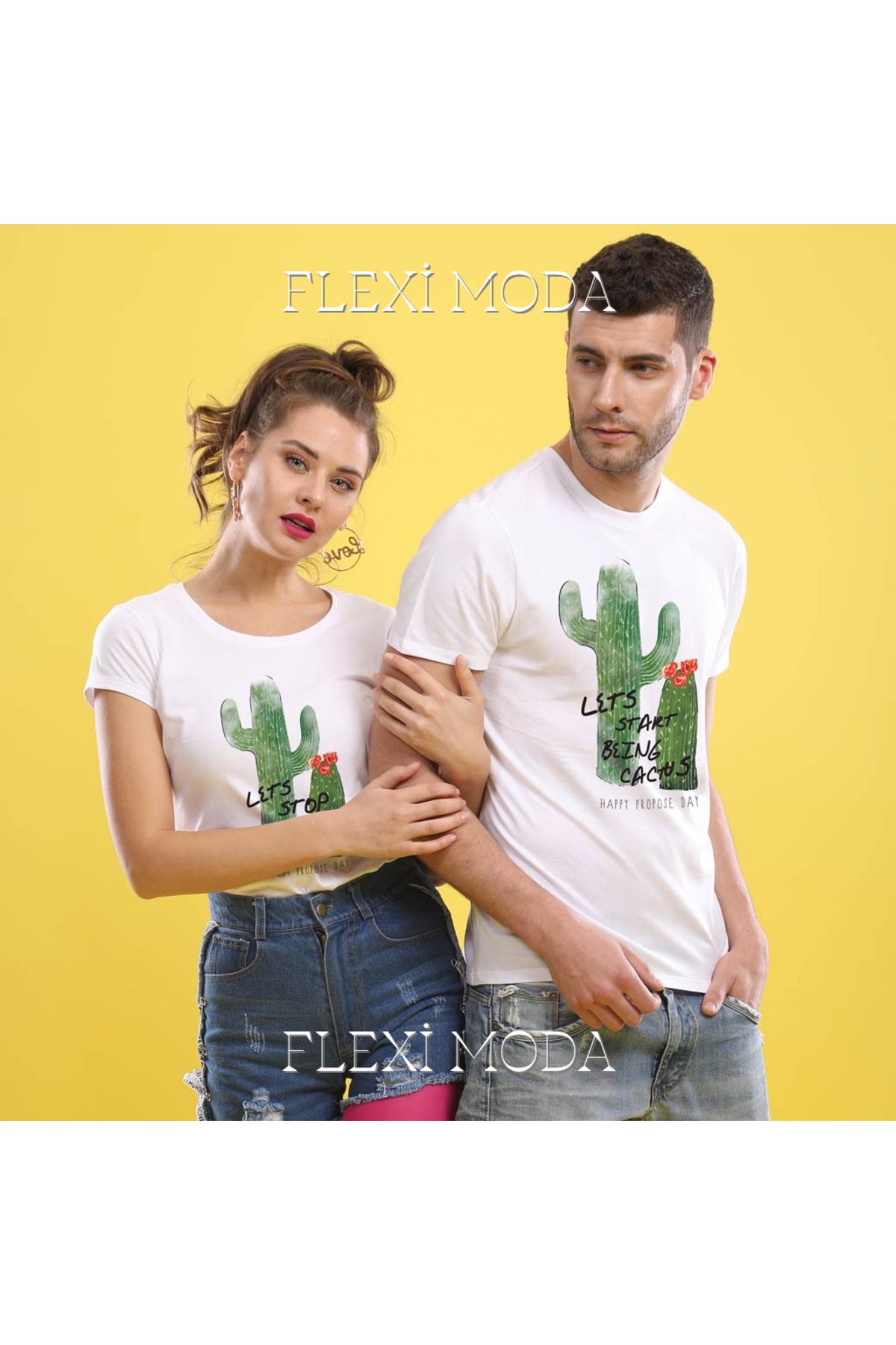 Hunors Sportswear & Company Cactus, Couples Temalı Sevgili Çift Kombini Oversize 2'li Tişört