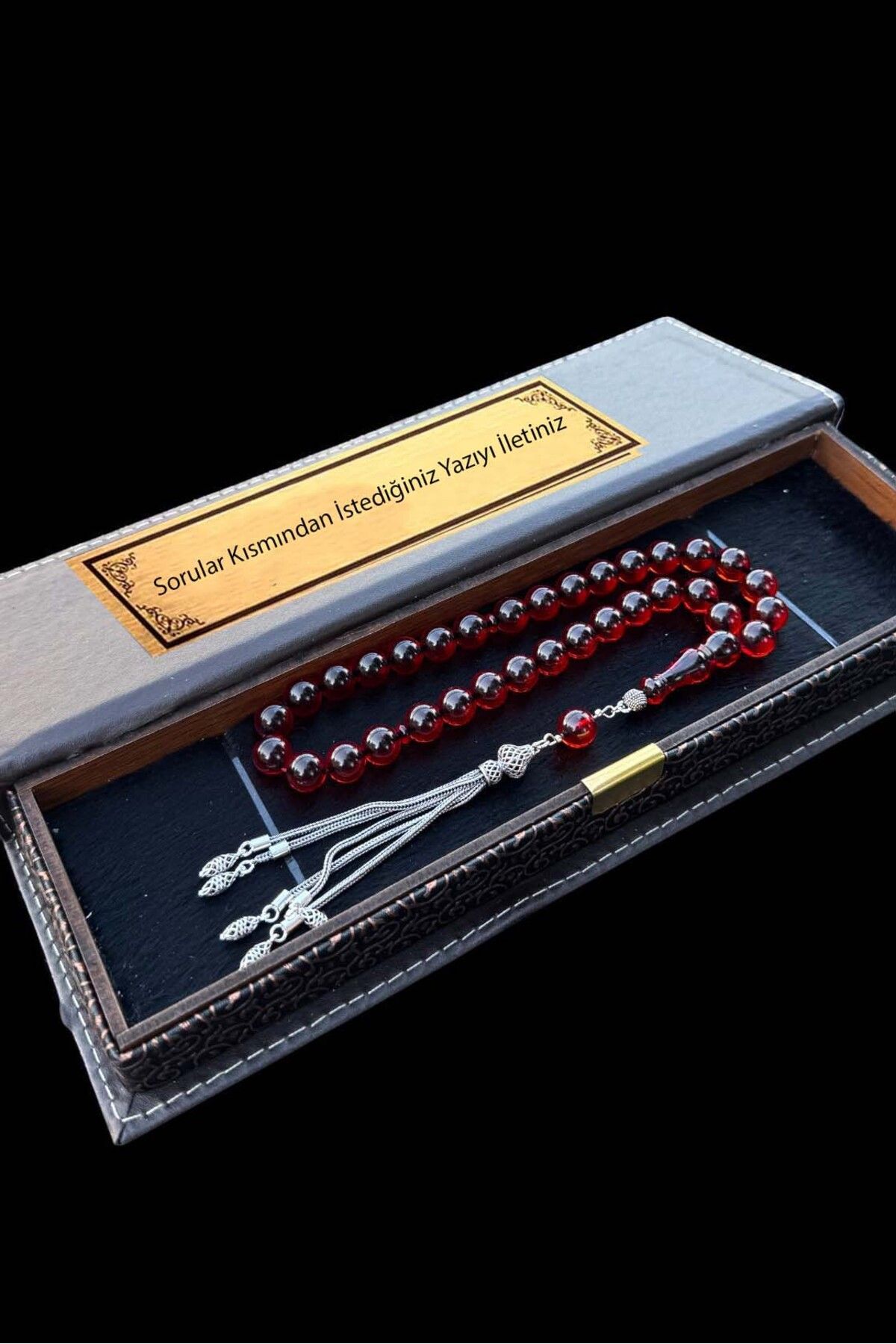 renery Sertifikalı Premium Üst Kalite 925 Ayar Gümüş Püsküllü Kan Kırmızı Ateş Kehribar Tesbih