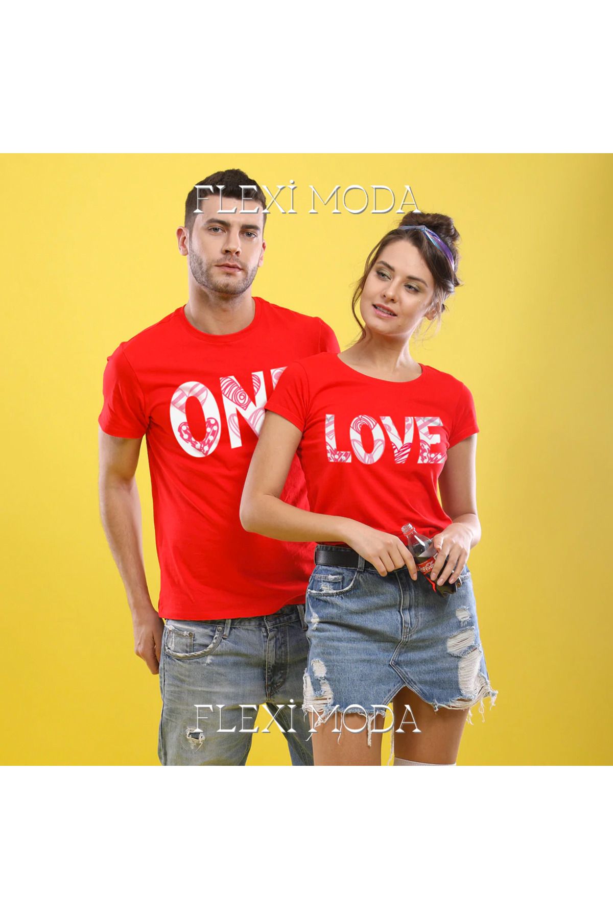 Hunors Sportswear & Company One Love Yazılı Sevgili Çift Kombini Oversize 2'li Tişört