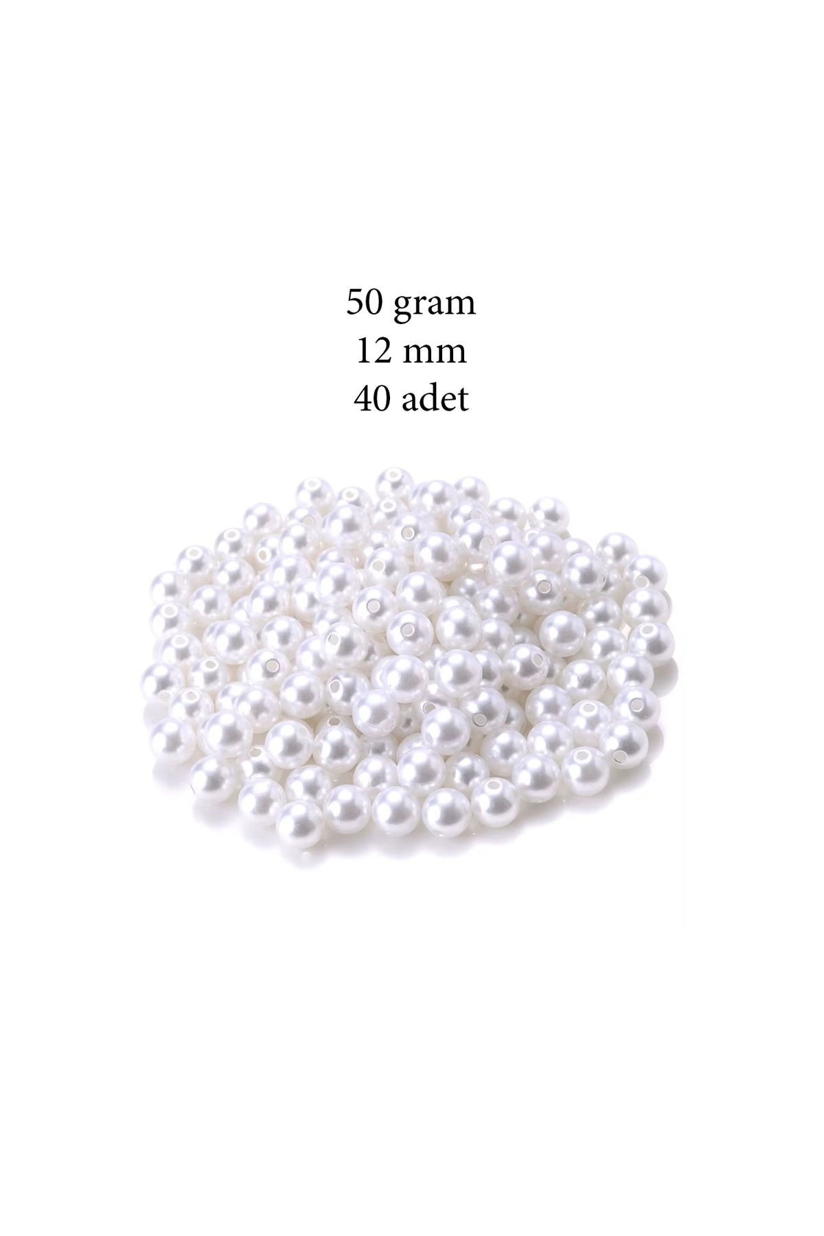 maarketim 50 gram 12mm Beyaz Renk Plastik İnci Boncuk Çanta ve Takı Yapım Boncuğu (~40 adet)