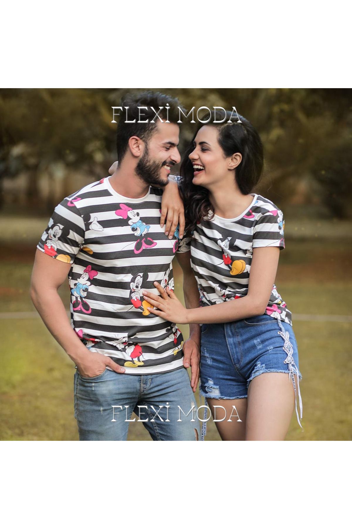 Hunors Sportswear & Company Mickey And Minnie, Disney Yazılı Sevgili Çift Kombini Oversize 2'li Tişört