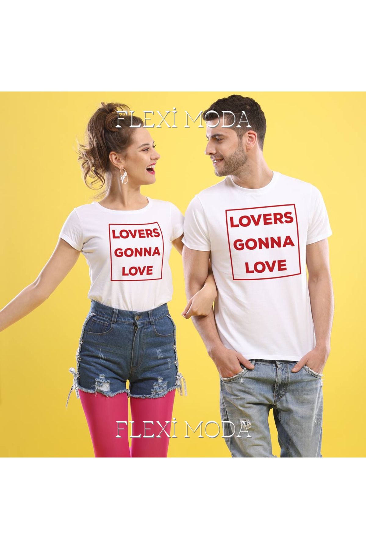 Hunors Sportswear & Company Just Want To Love, (White) Couples Yazılı Sevgili Çift Kombini Oversize 2'li Tişört